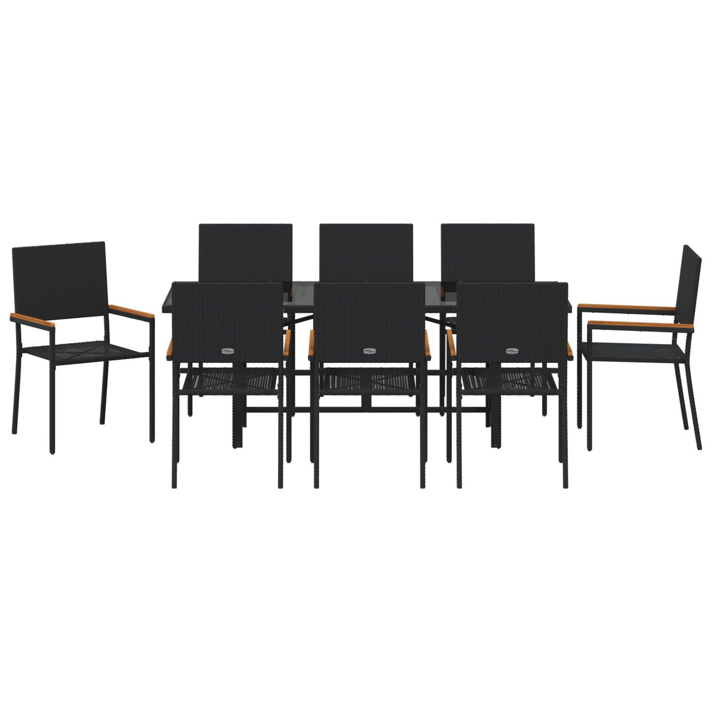 Hage Spisegruppe 9 pcs Svart polyrotting
