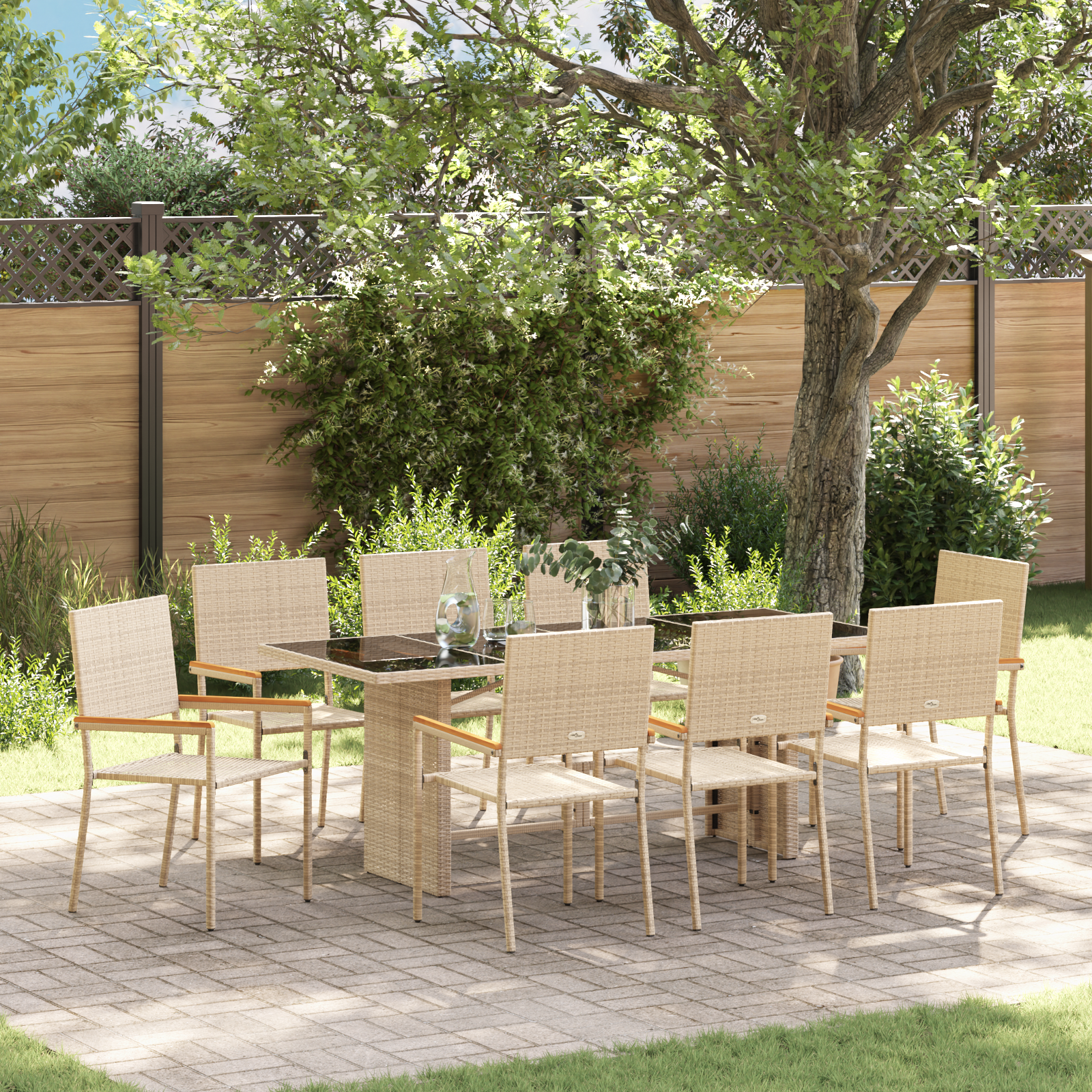 Hage Spisegruppe 9 pcs Beige 190 x 80 x 75 cm polyrotting