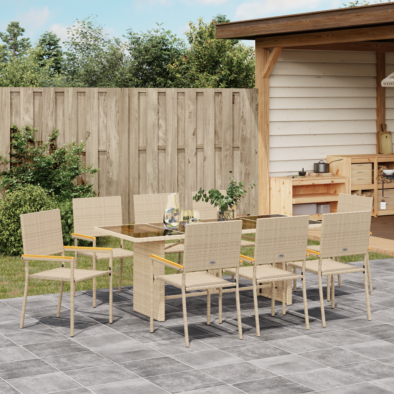 Hage Spisegruppe 9 pcs Beige 190 x 80 x 75 cm polyrotting