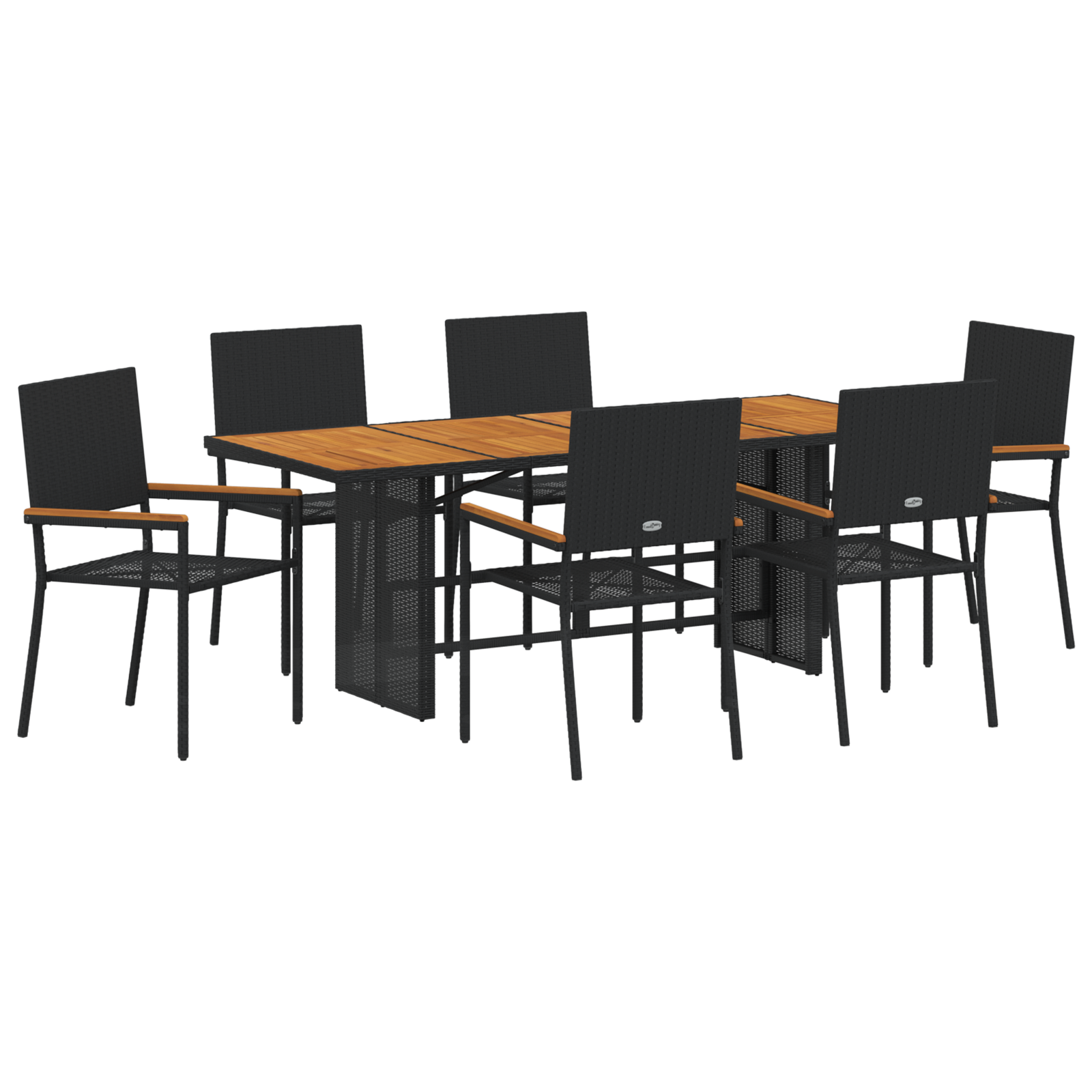 Hage Spisegruppe 7 pcs Svart og Brun 190 x 80 x 75 cm