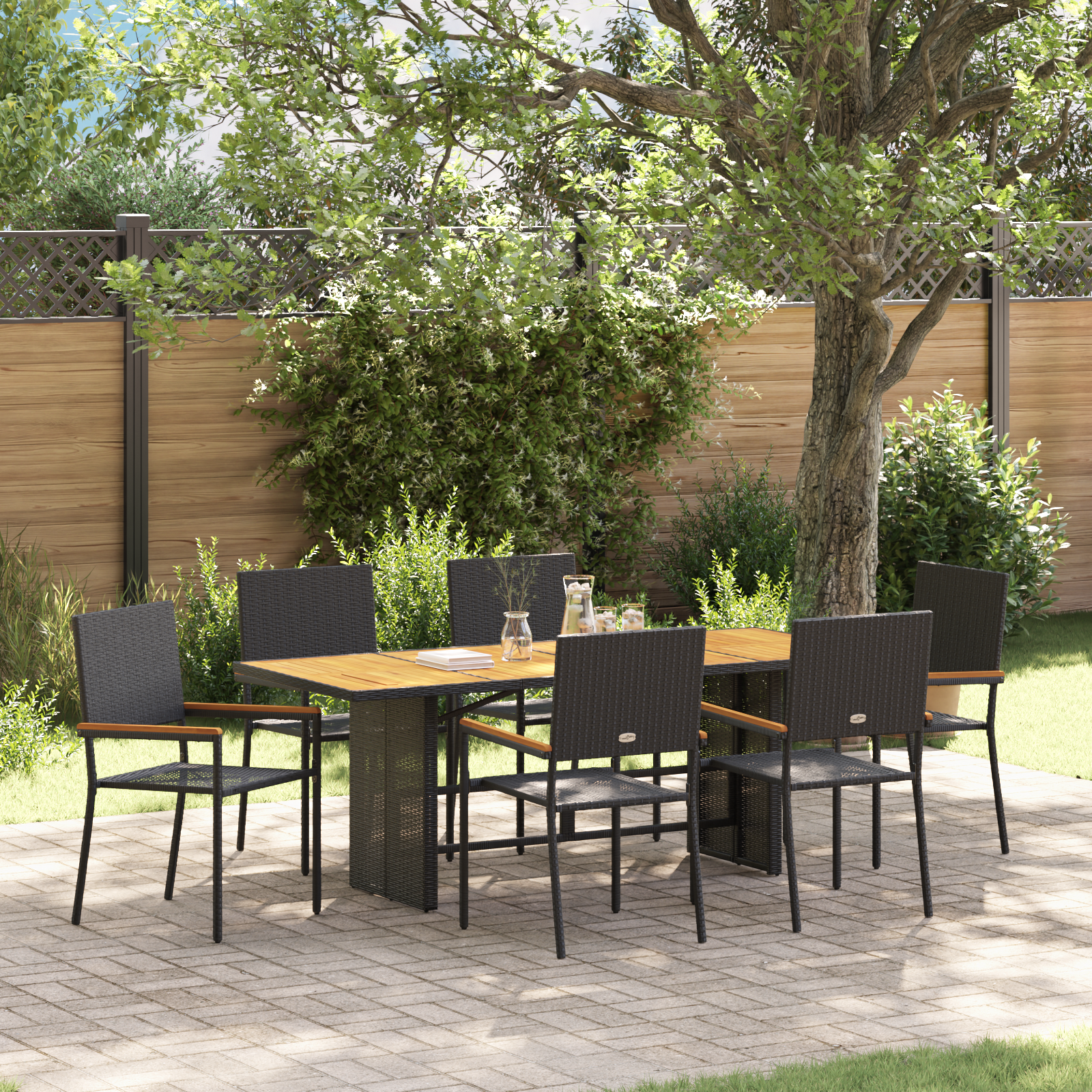 Hage Spisegruppe 7 pcs Svart og Brun 190 x 80 x 75 cm