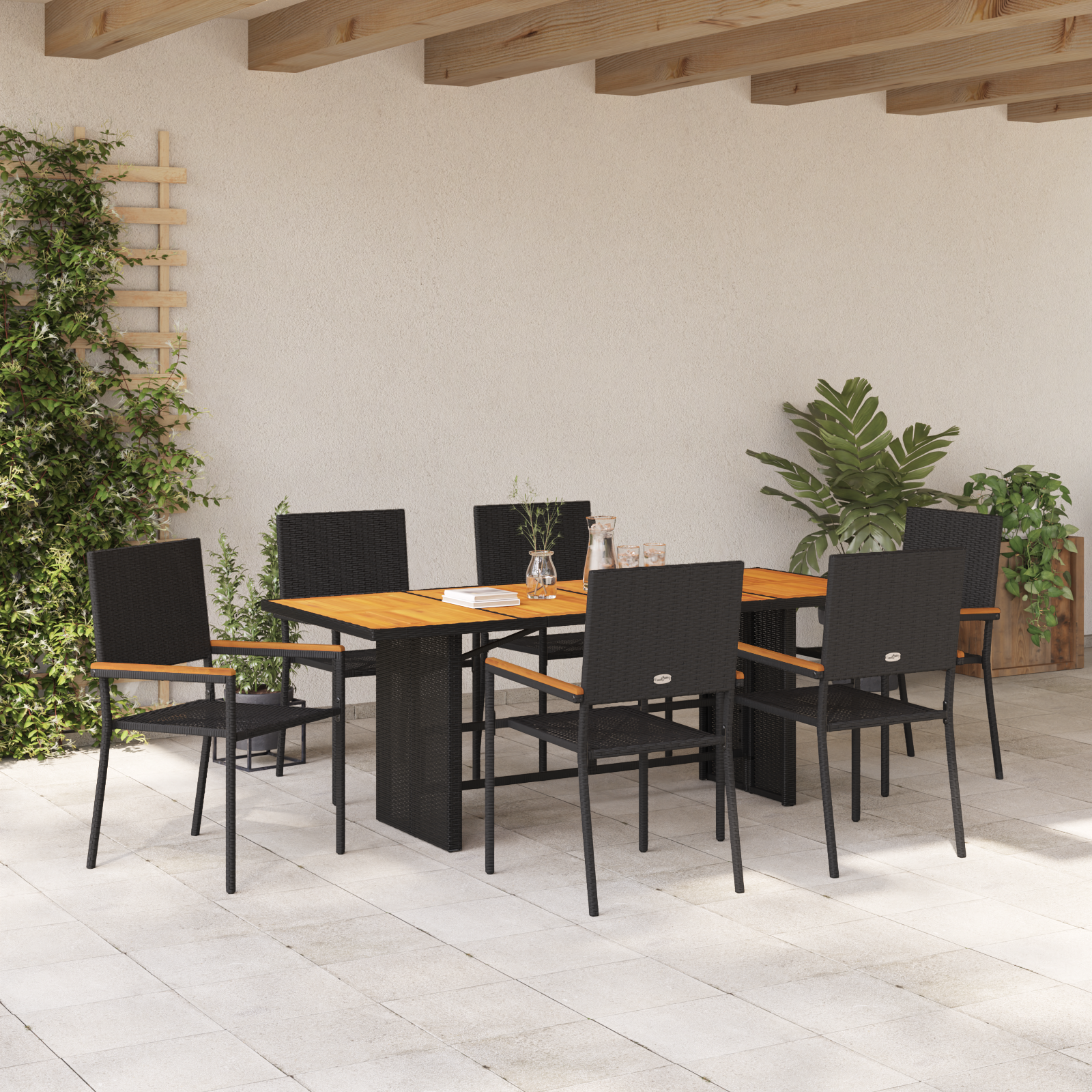 Hage Spisegruppe 7 pcs Svart og Brun 190 x 80 x 75 cm