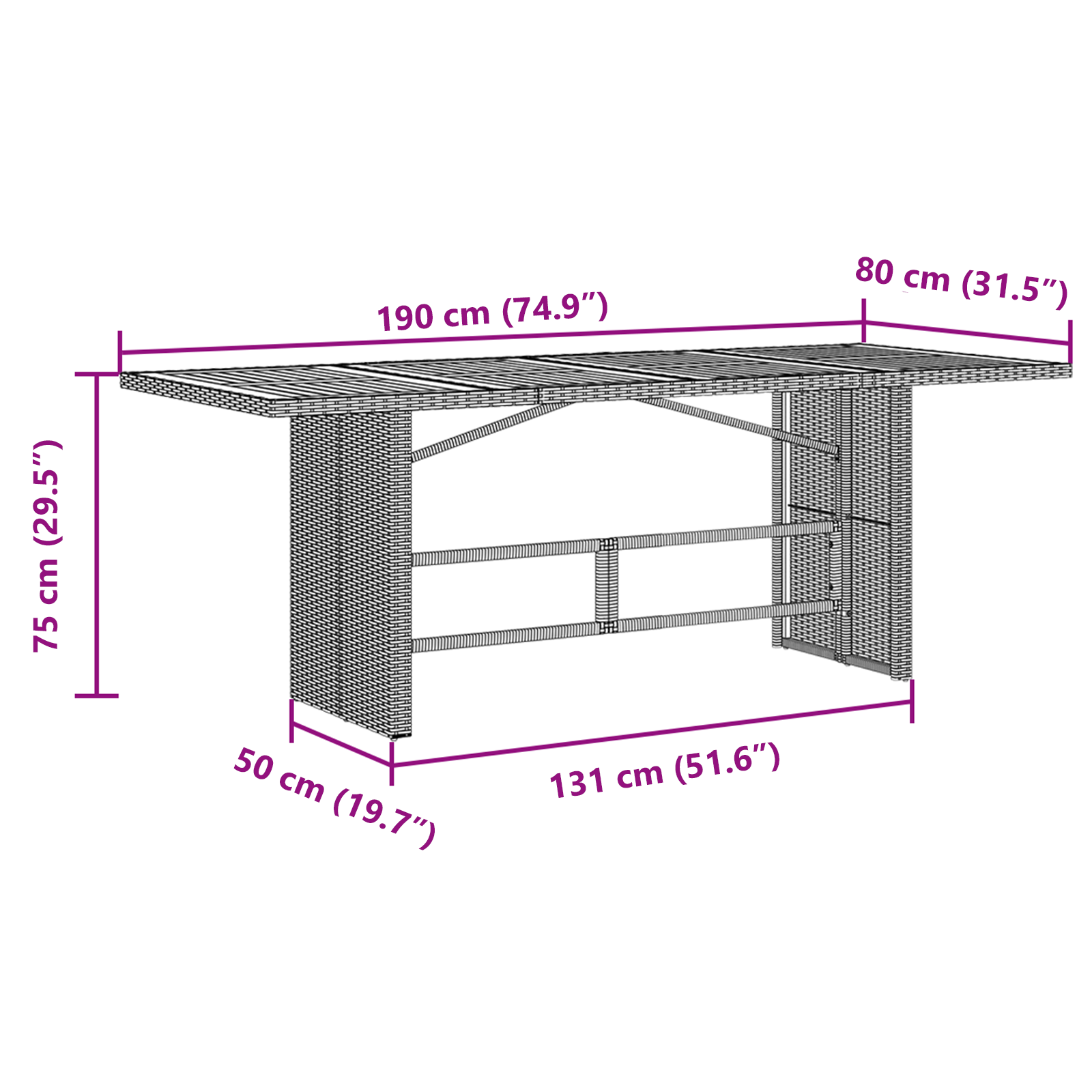 Hage Spisegruppe 7 pcs Svart og Brun 190 x 80 x 75 cm