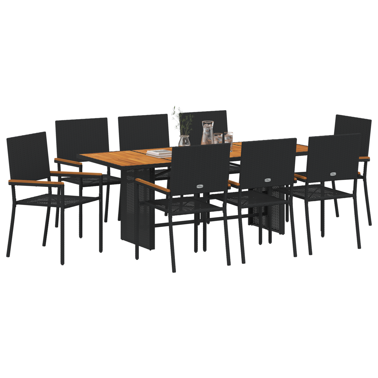 Hage Spisegruppe 9 pcs Svart polyrotting