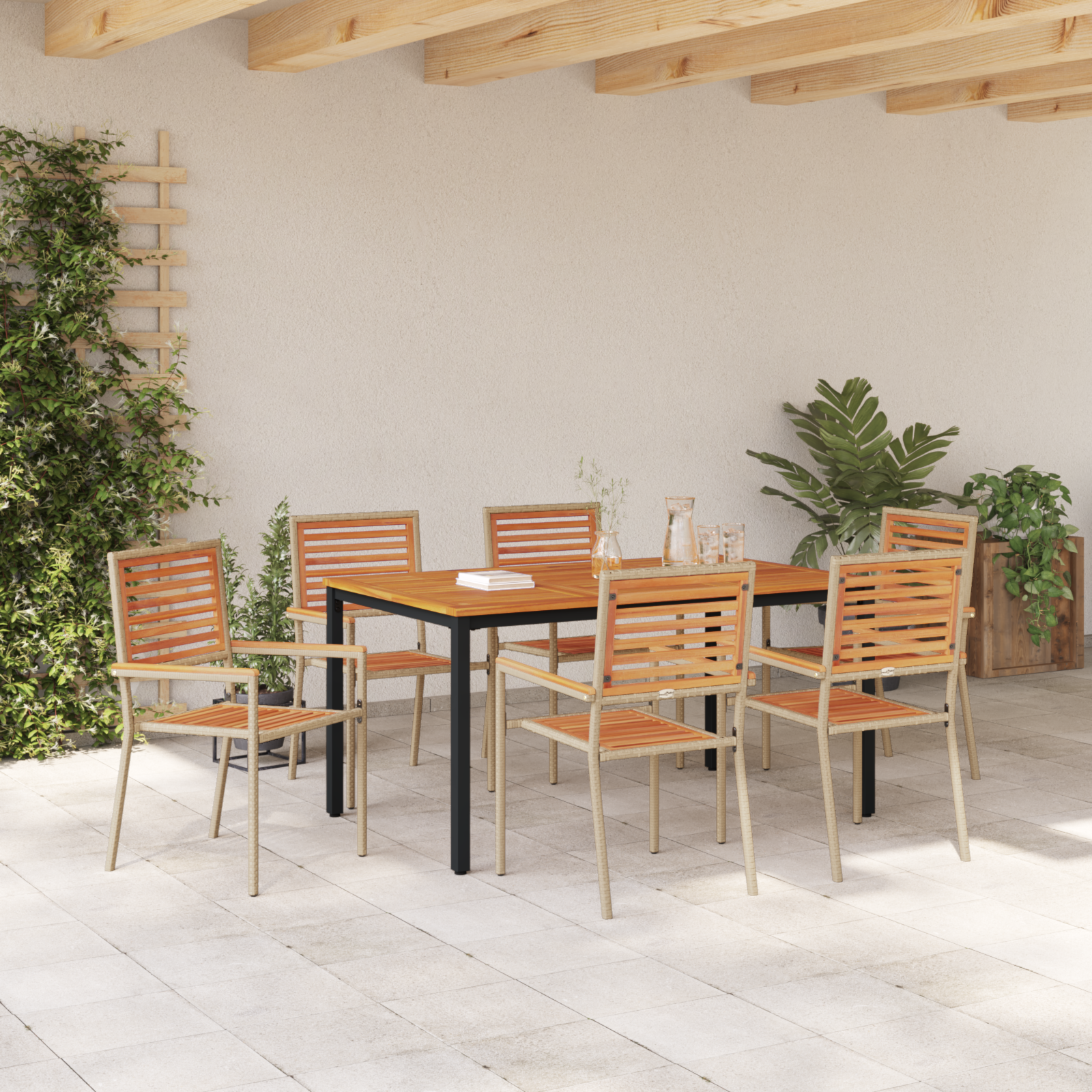 Hage Spisegruppe 7 pcs Beige, Brun 150 x 90 x 75 cm polyrotting