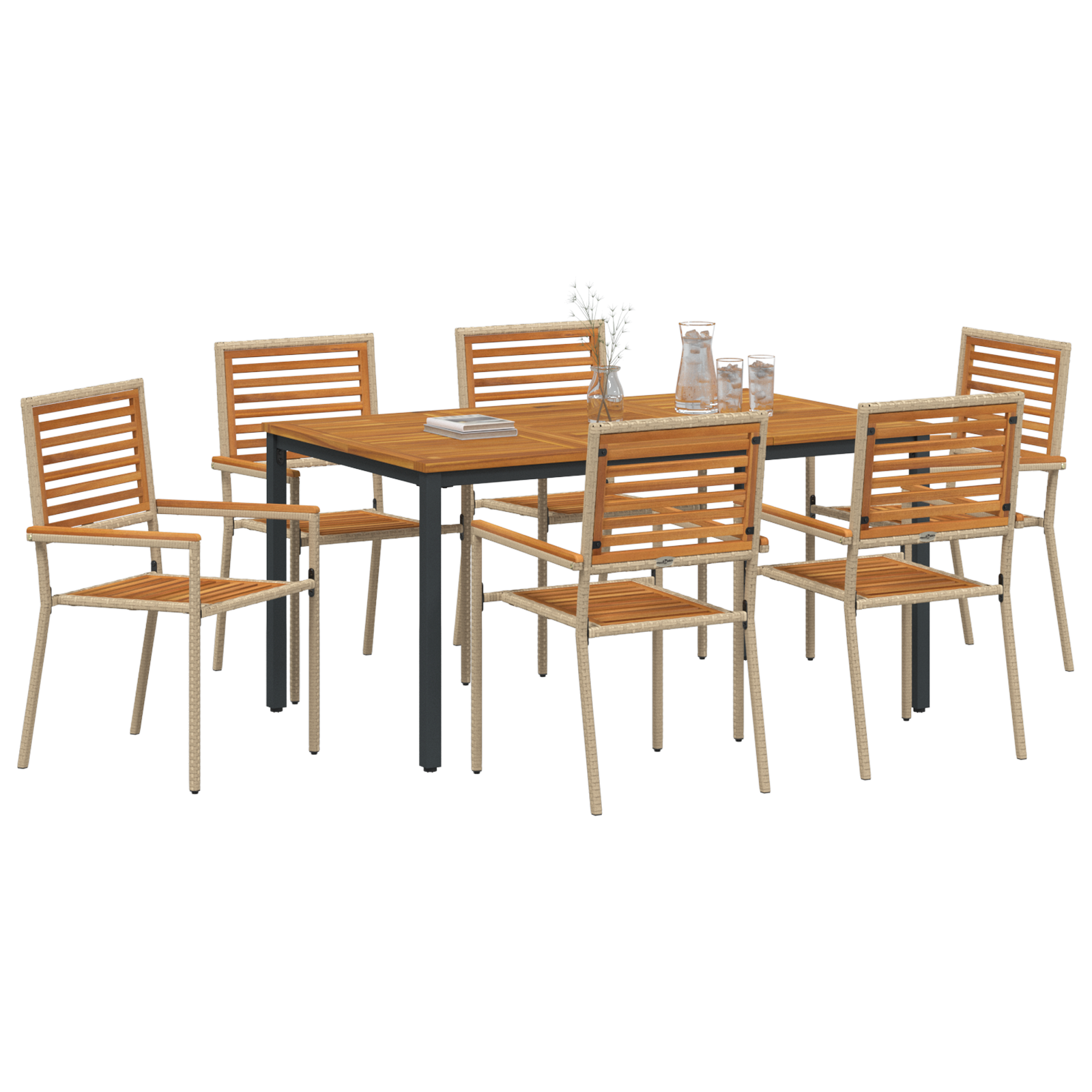 Hage Spisegruppe 7 pcs Beige, Brun 150 x 90 x 75 cm polyrotting
