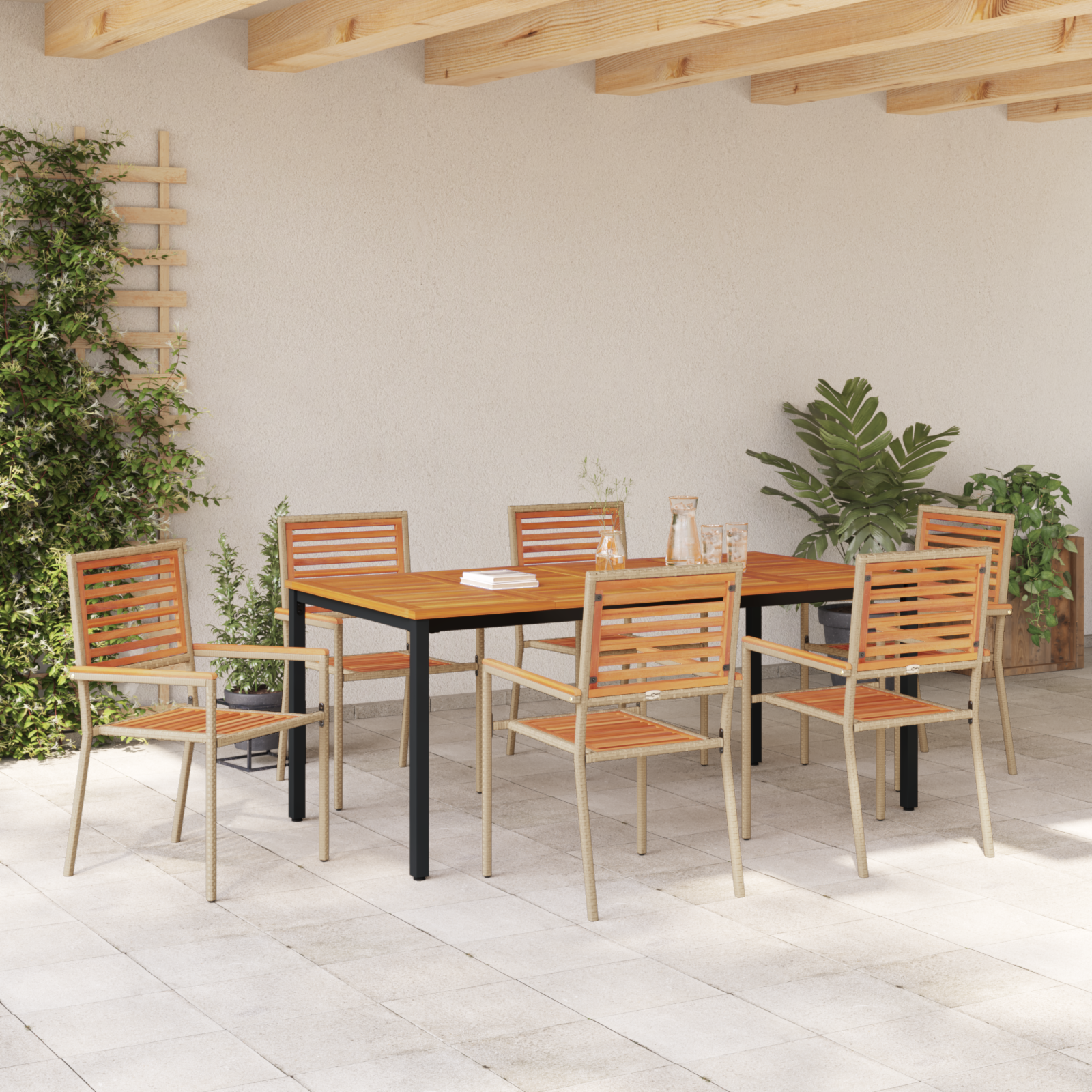 Hage Spisegruppe 7 pcs Beige 180 x 90 x 75 cm polyrotting