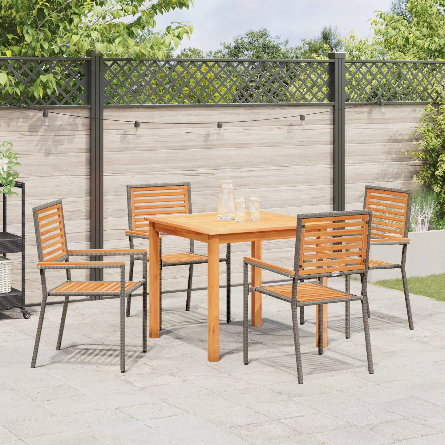 Hage Spisegruppe 5 pcs Grå Solid akasietre