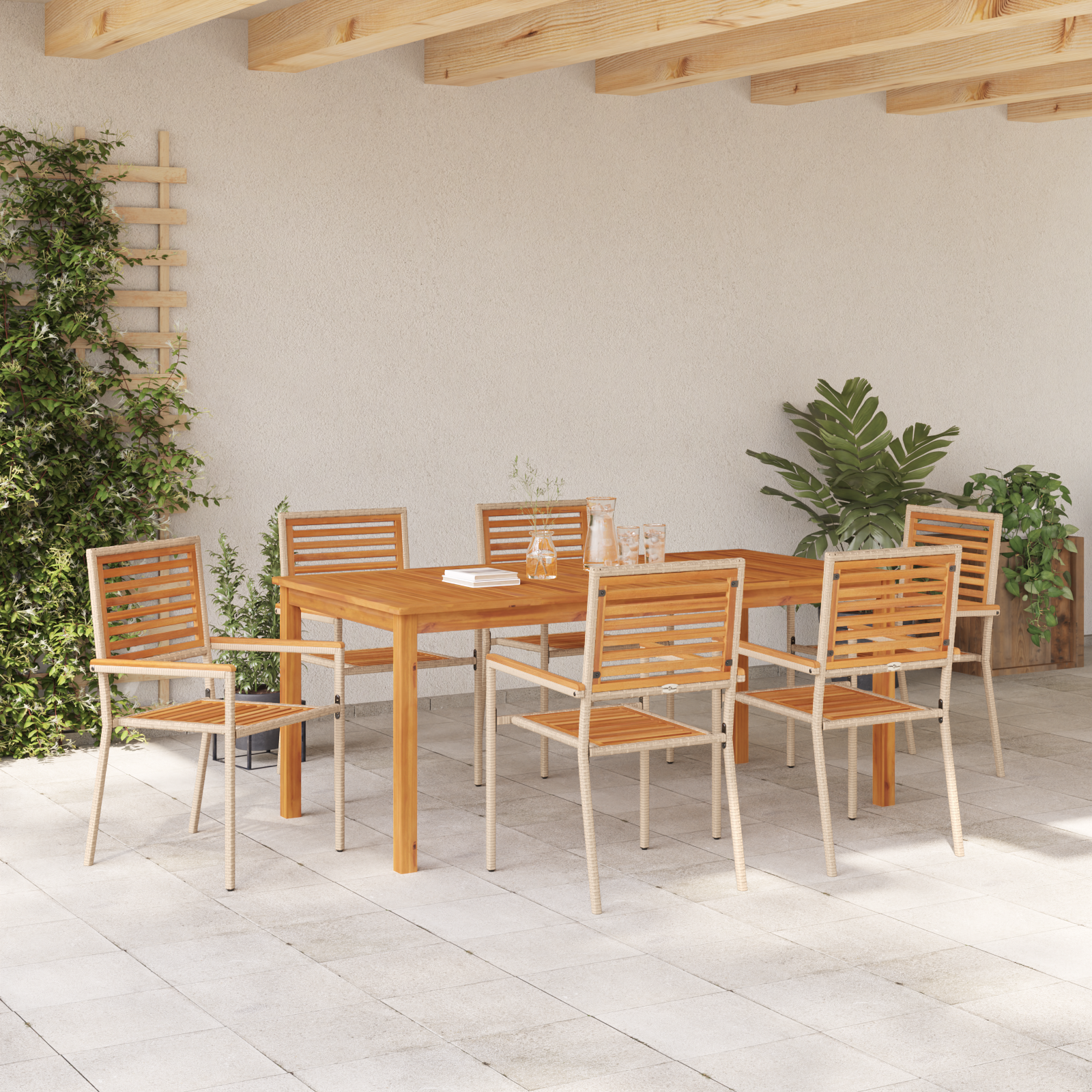 Hage Spisegruppe 7 pcs Beige Poly rattan