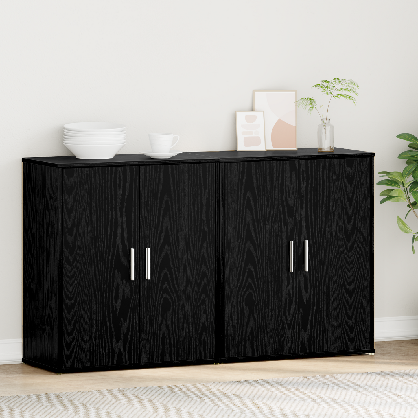 Serviesskap 2 pcs Svart Eik 60 x 31 x 70 cm Konstruert tre