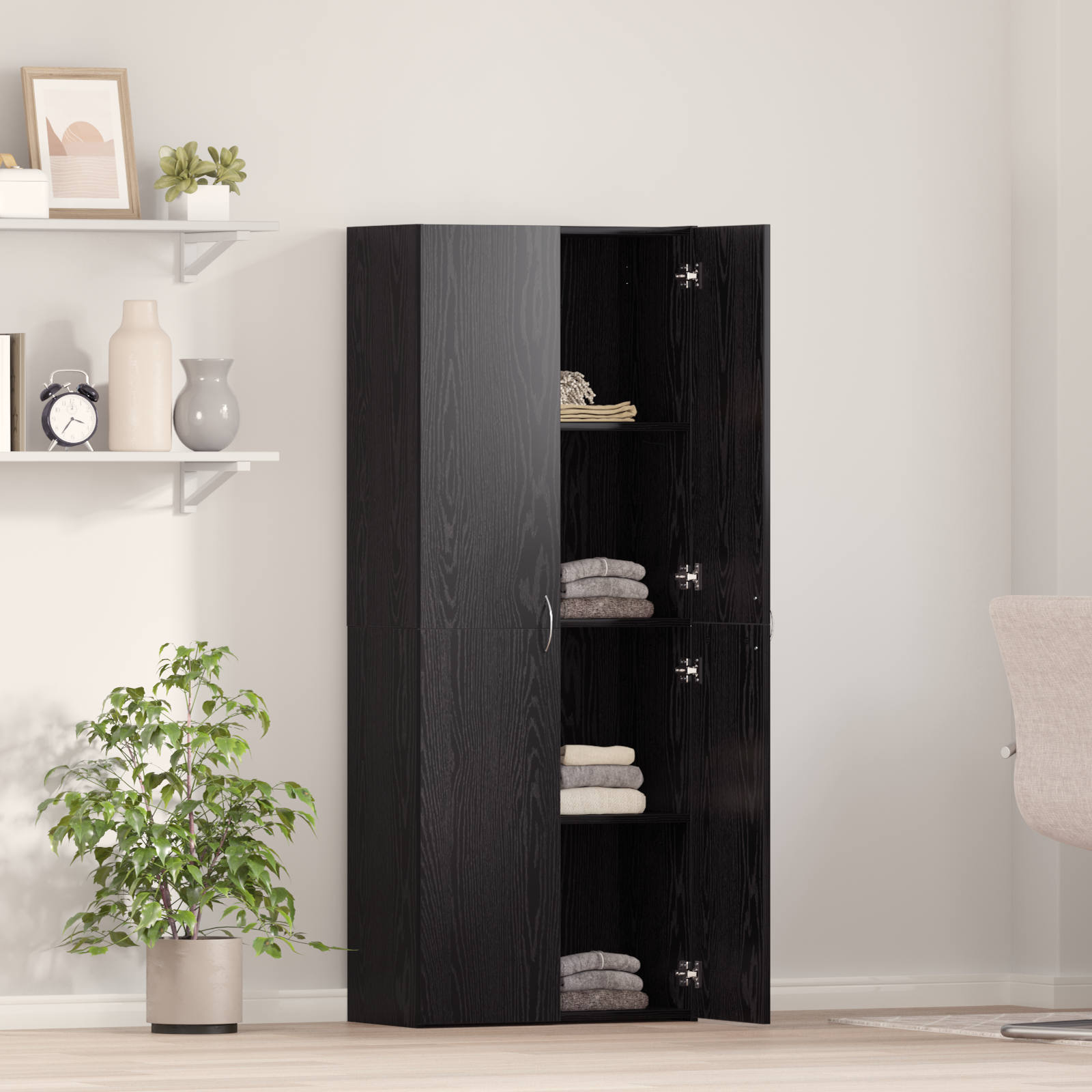 Kontorskap med hylle Svart eik 60 x 32 x 153 Konstruert tre