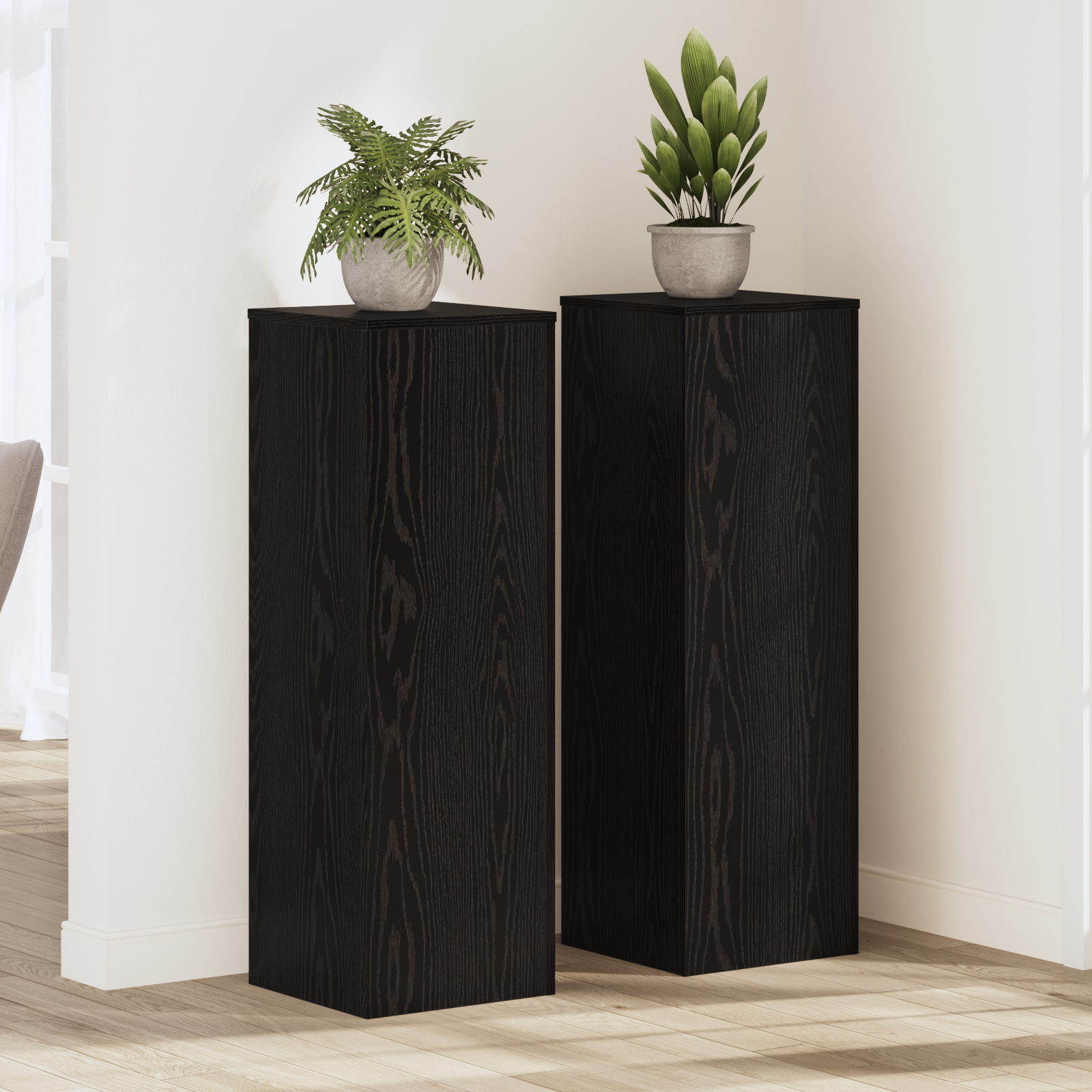 Planteholder 2 pcs Svart eik 33 x 33 x 100 cm Konstruert tre
