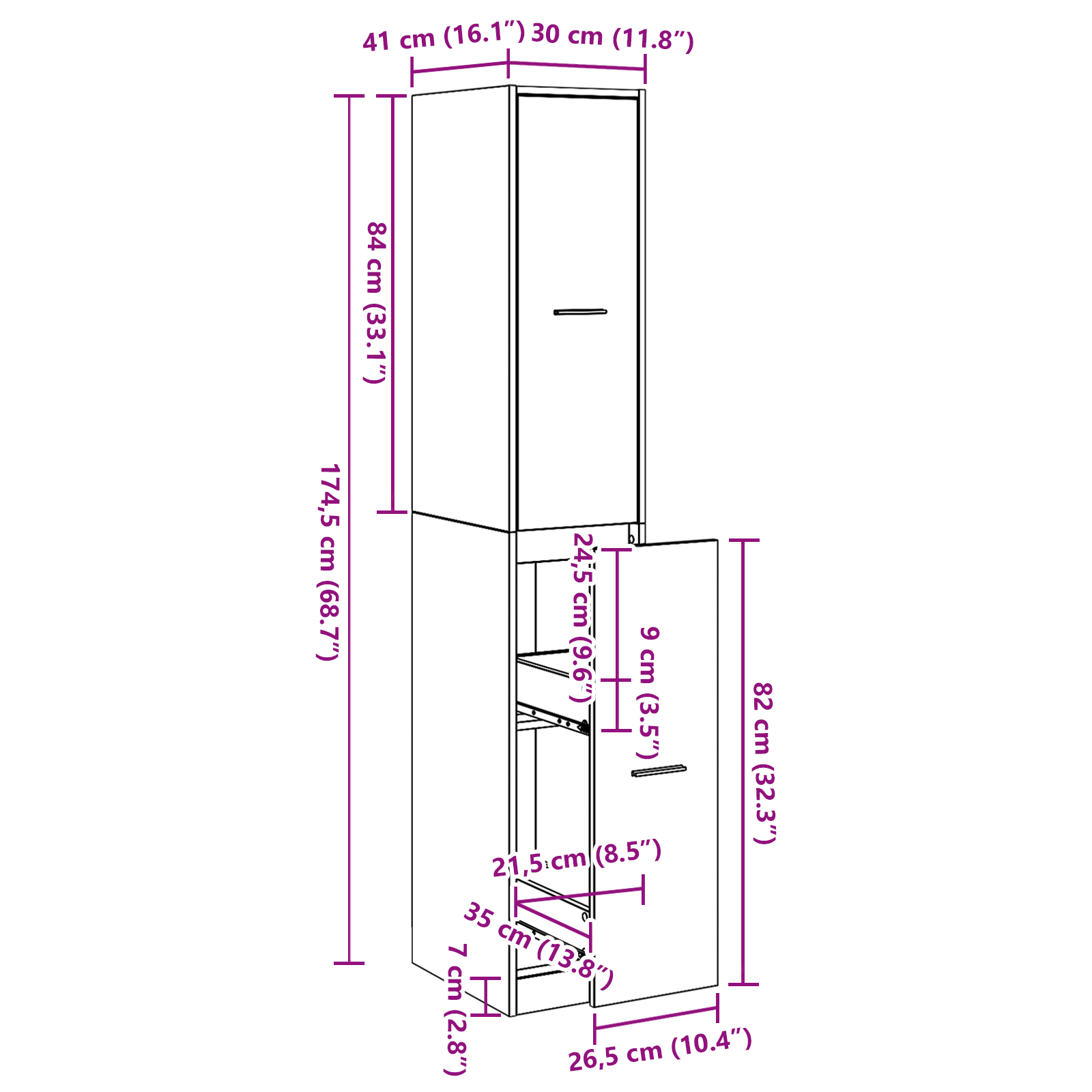 Apotekskap Svart eik 30 x 41 x 174.5 cm Konstruert tre