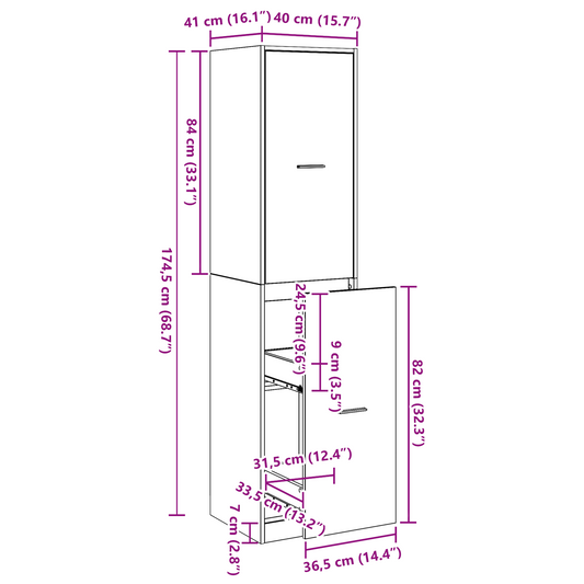 Apotekskap Svart eik 40 x 41 x 174.5 cm Konstruert tre