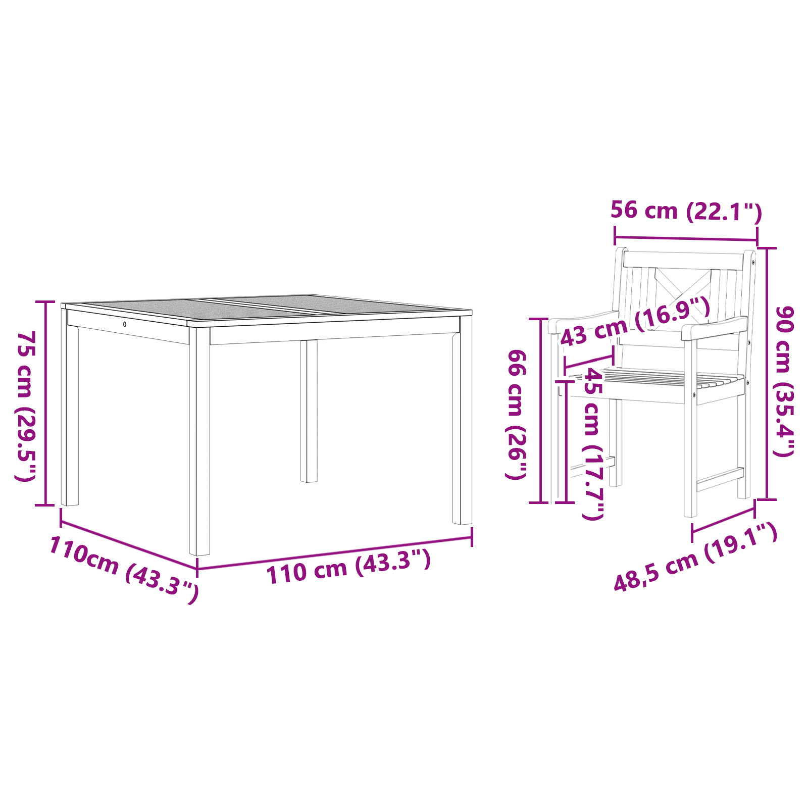 Hage Spisegruppe 3 pcs Brun Massivt akasietre