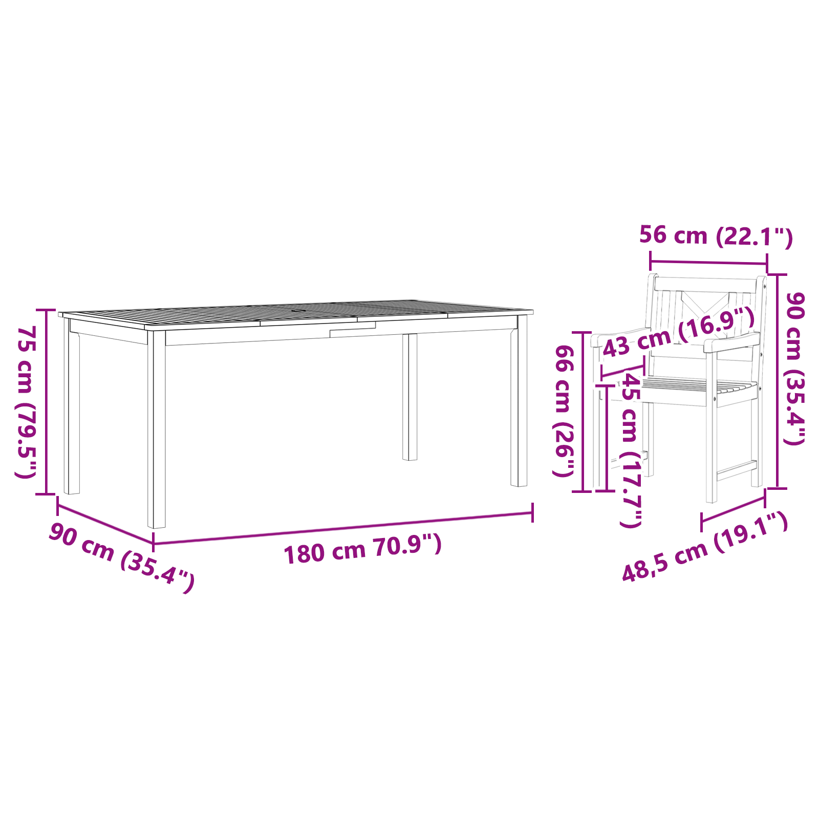 Hage Spisegruppe 7 pcs Brun heltre akasie