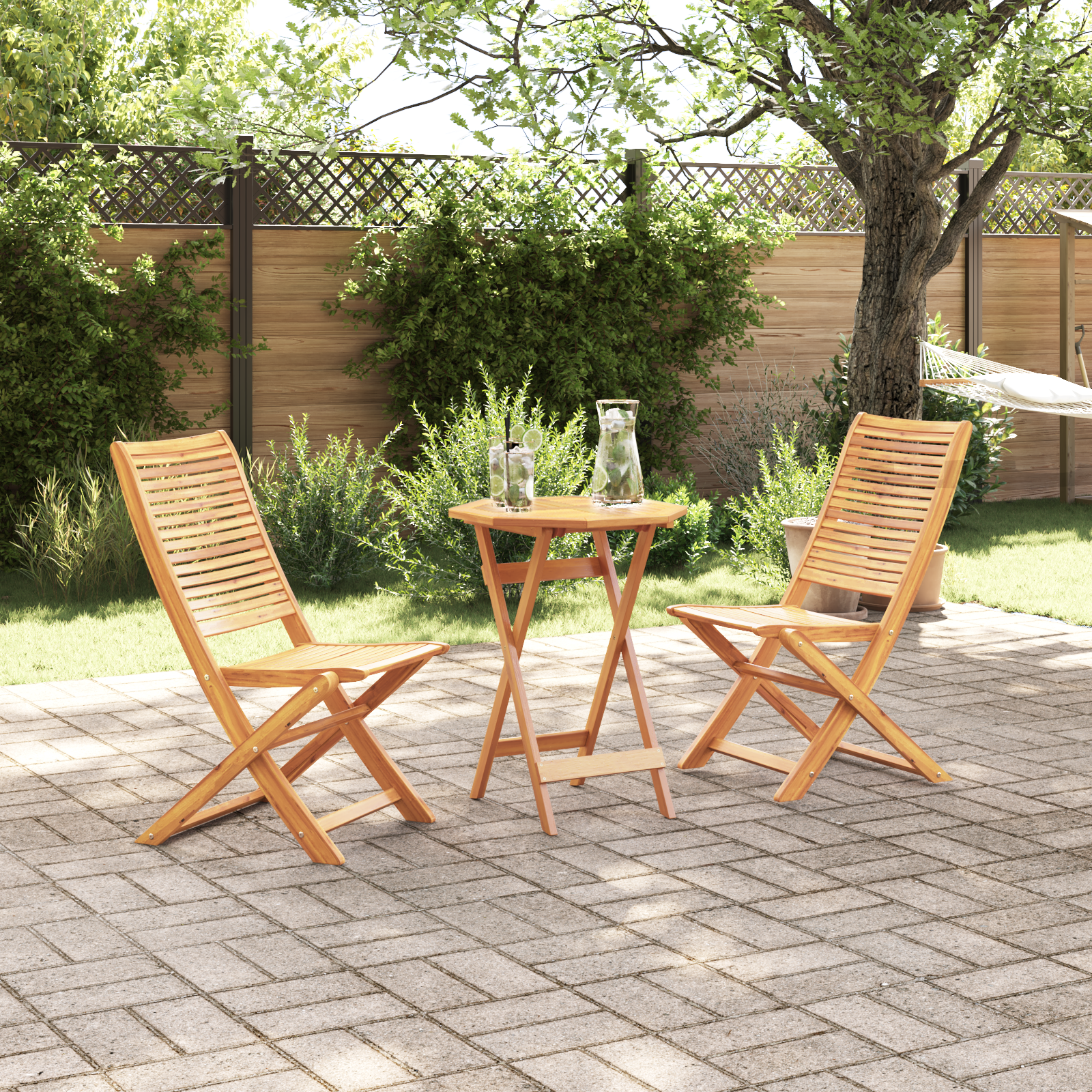 Sammenleggbart Bistrosett 3 pcs Brun heltre akasie