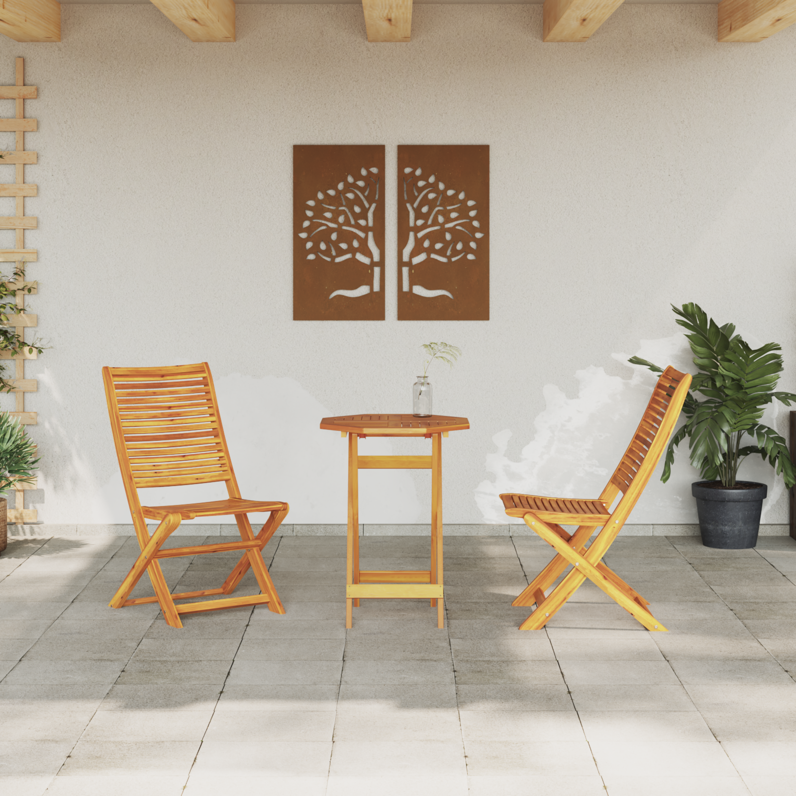 Sammenleggbart Bistrosett 3 pcs Brun heltre akasie