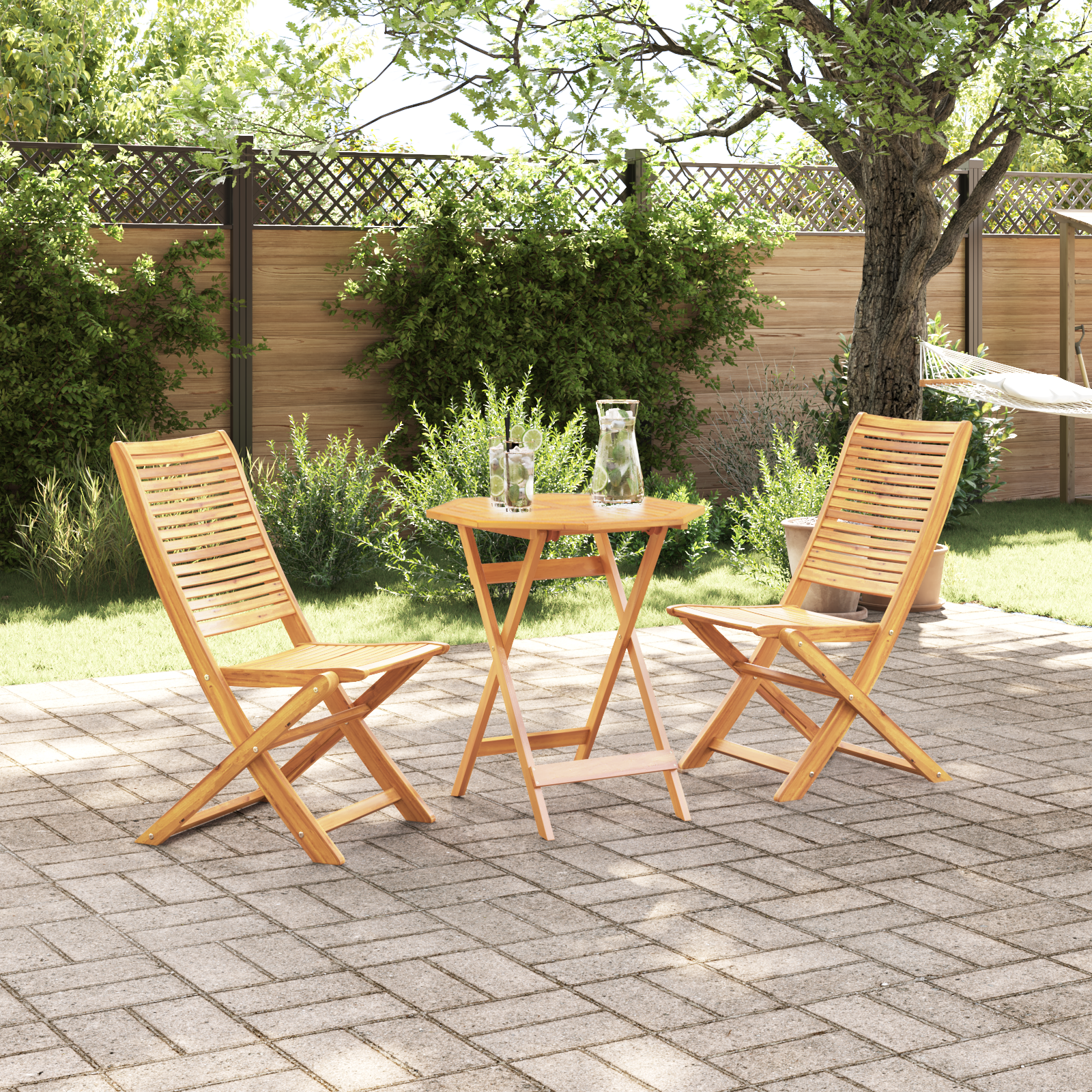 Sammenleggbart Bistrosett 3 pcs Brun heltre akasie