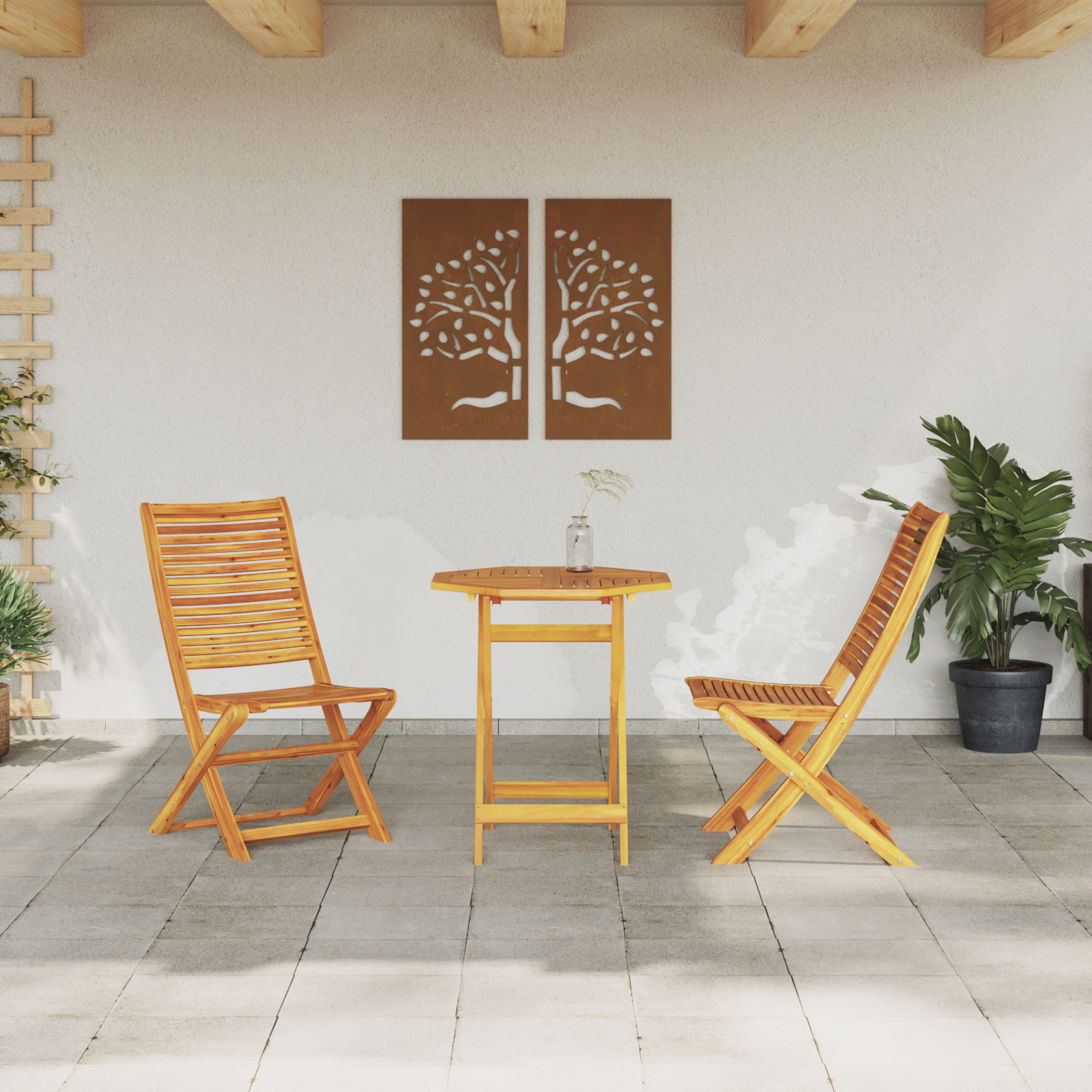 Sammenleggbart Bistrosett 3 pcs Brun heltre akasie