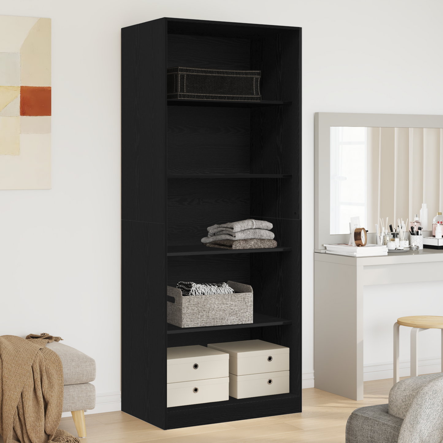 Garderobeskap Svart Eik 80 x 50 x 200 cm Konstruert tre