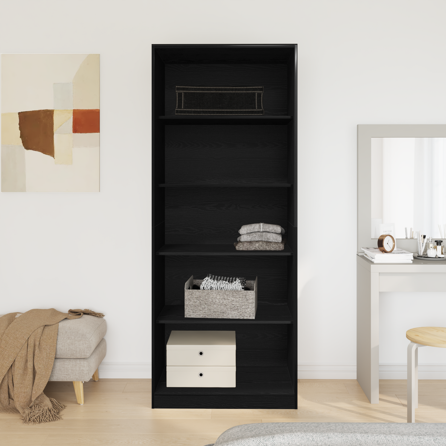 Garderobeskap Svart Eik 80 x 50 x 200 cm Konstruert tre