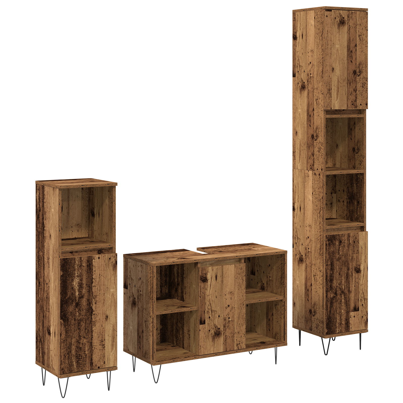 Møbelsett for bad med lagring 3 pcs Gamle tre 30 x 30 x 180 cm