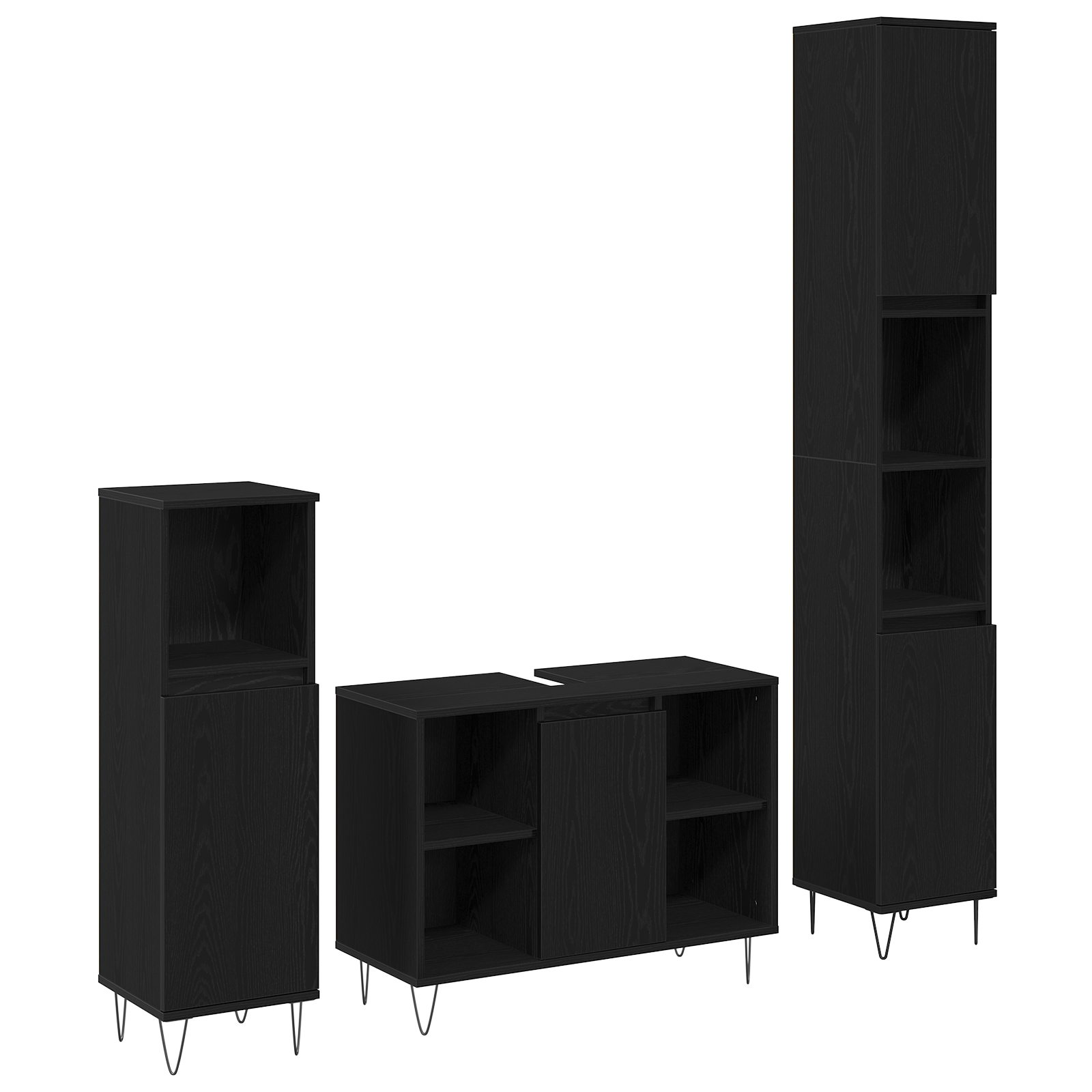 Møbelsett for bad med lagring 3 pcs Svart Eik 30 x 30 x 180 cm