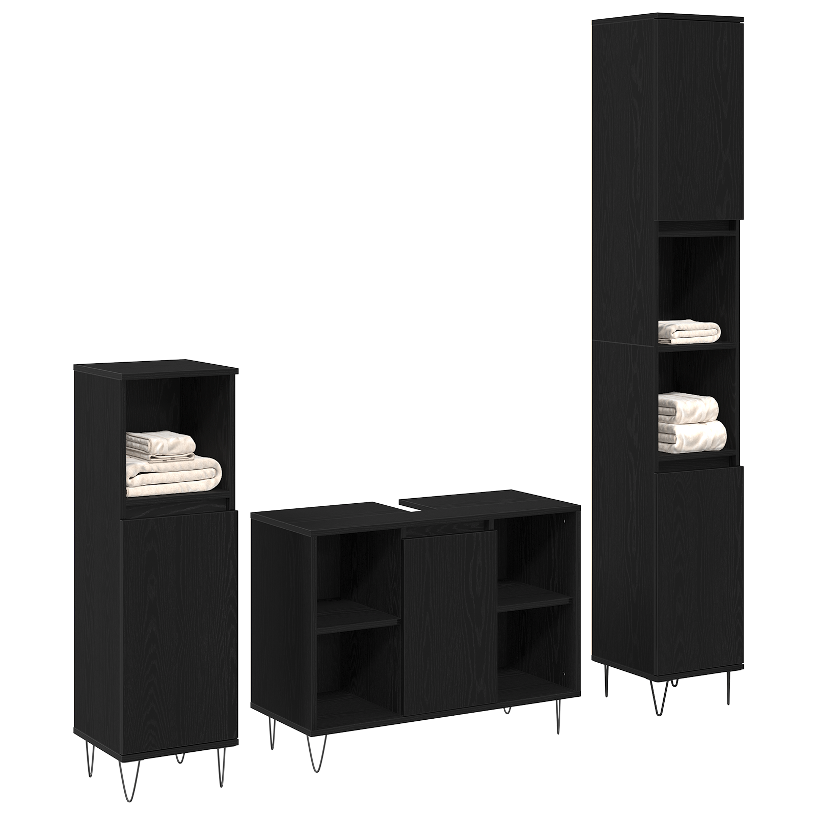 Møbelsett for bad med lagring 3 pcs Svart Eik 30 x 30 x 180 cm