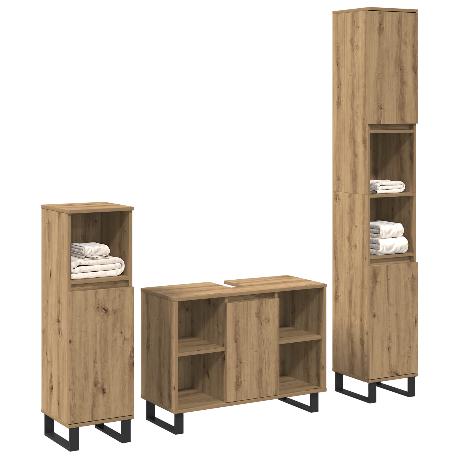 Baderomsinnredningssett med lagring 3 pcs Brun 30 x 30 x 180 cm