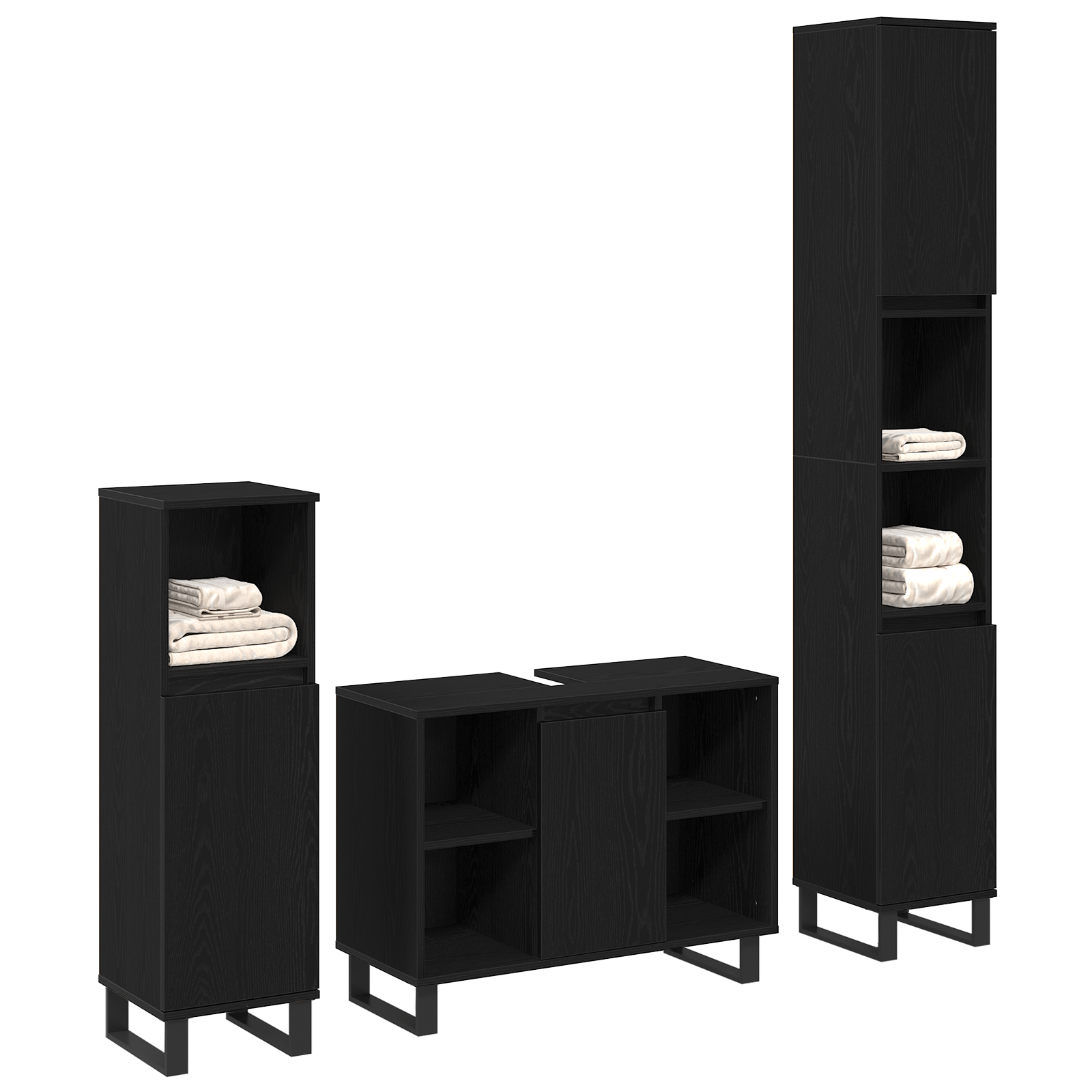 Baderomsinnredningssett med dør 3 pcs Svart 30 x 30 x 180 cm