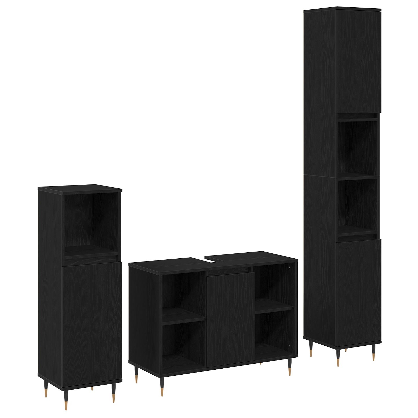 Baderoms Møbelsett med lagring 3 pcs Svart Eik 30 x 30 x 180 cm