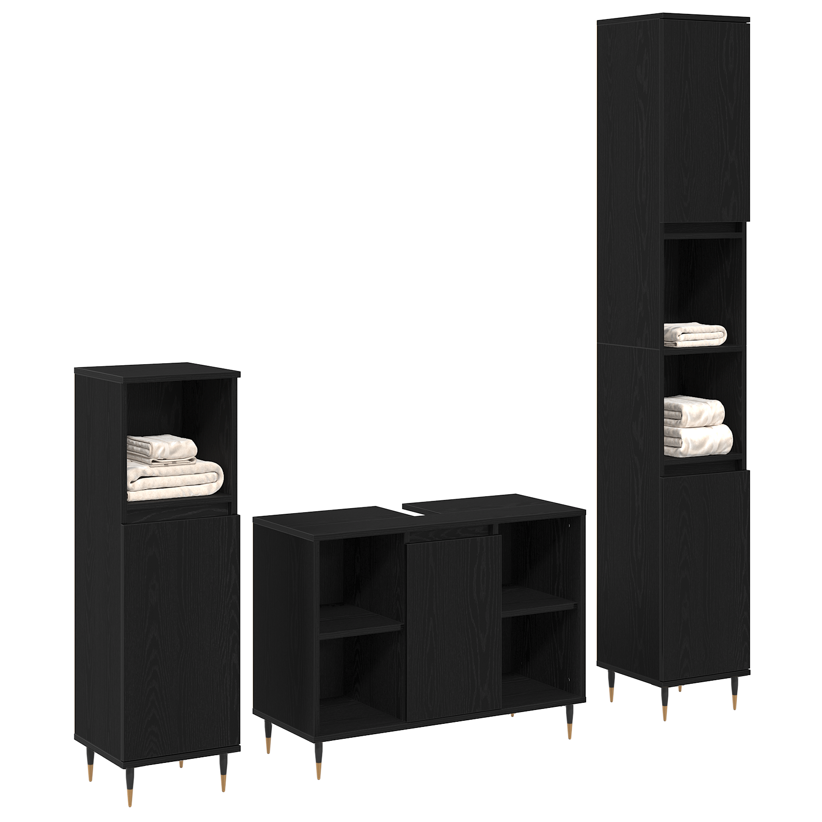 Baderoms Møbelsett med lagring 3 pcs Svart Eik 30 x 30 x 180 cm