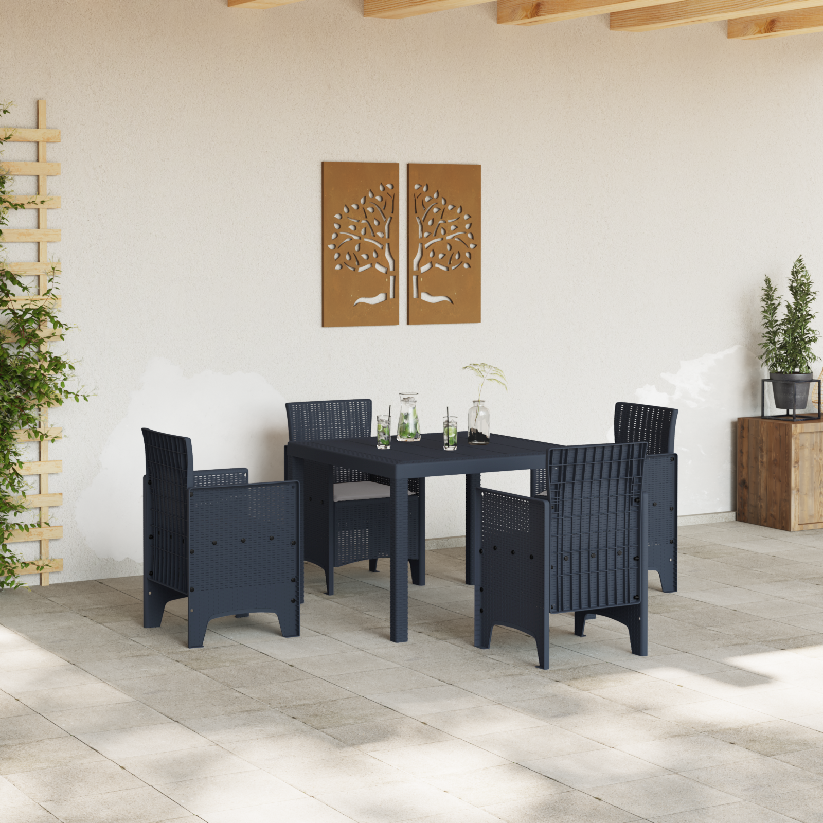 Hage Spisegruppe 5 pcs Antrasitt Polt rattan