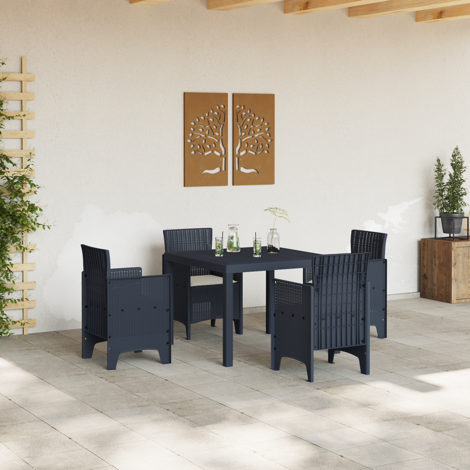 Hage Spisegruppe 5 pcs Antrasitt Polt rattan