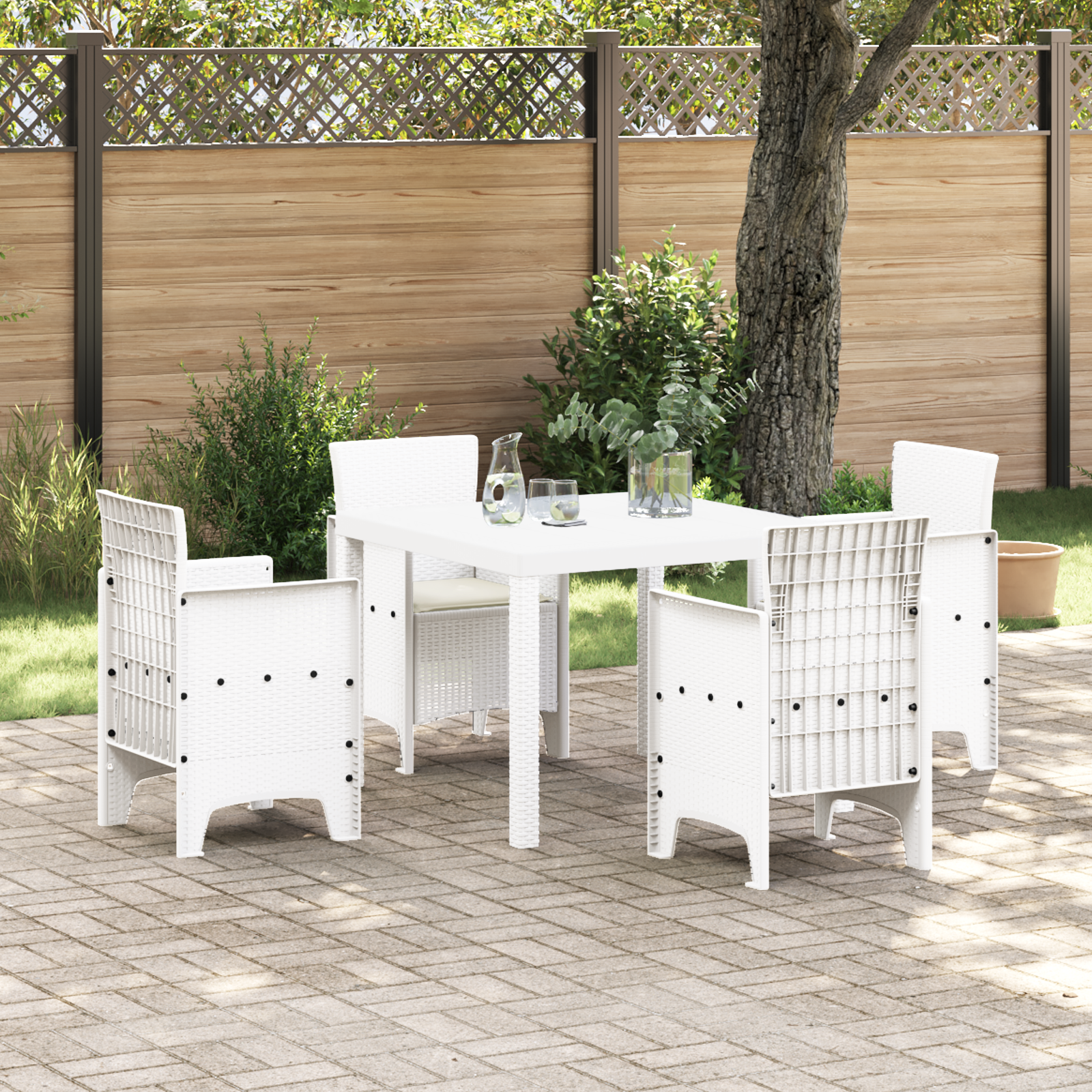 Hage Spisegruppe 5 pcs Hvit Polt rattan