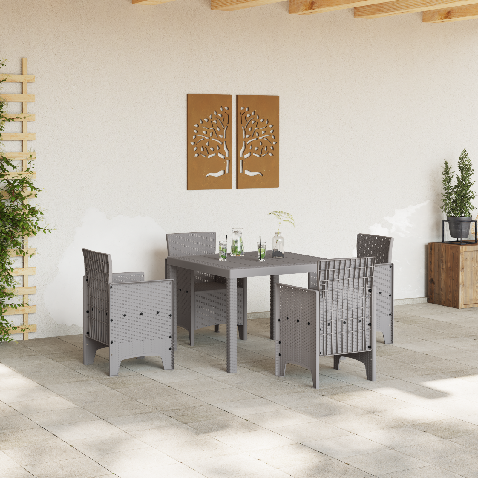 Hage Spisegruppe 5 pcs Lysegrå Polt rattan