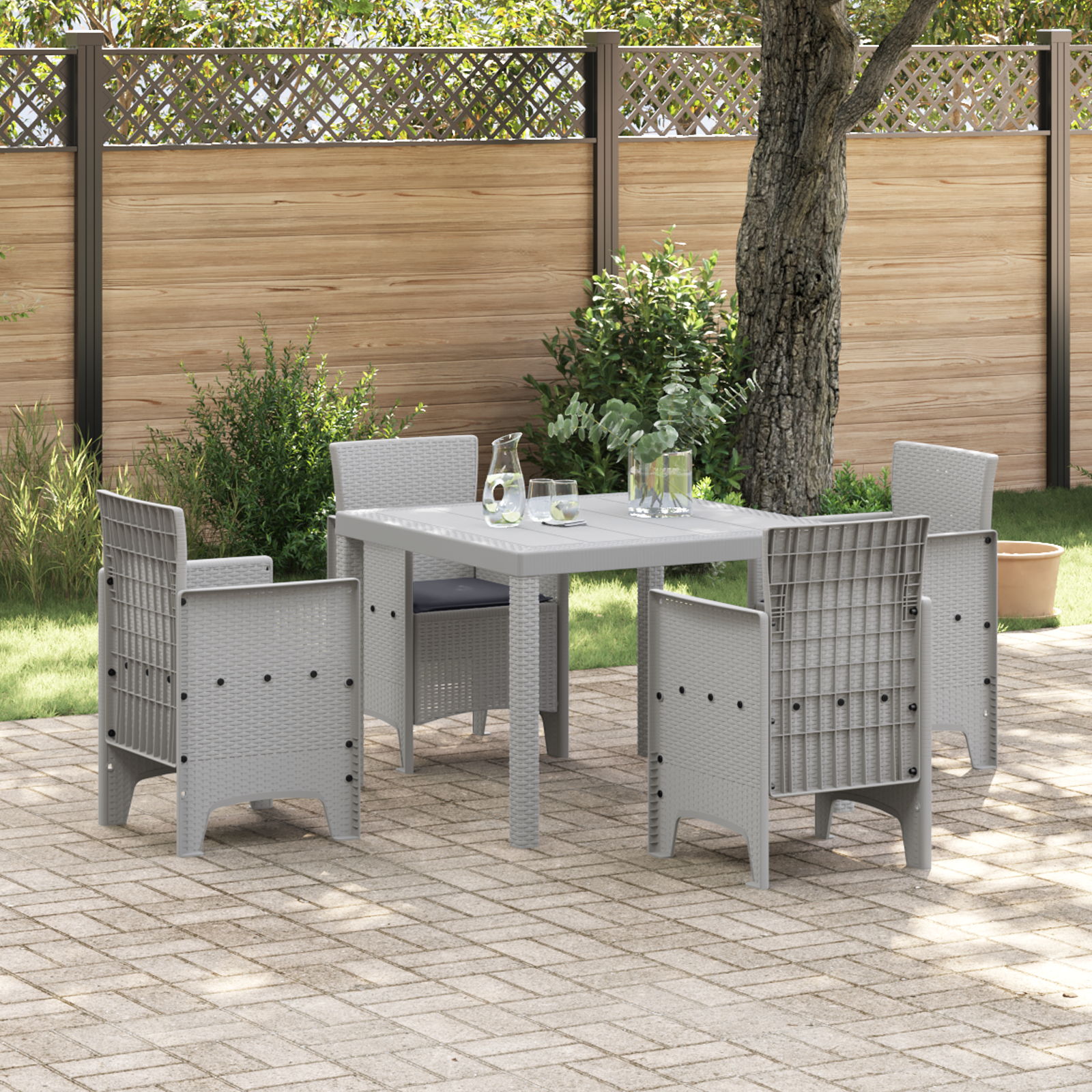 Hage Spisegruppe 5 pcs Lysegrå Polt rattan