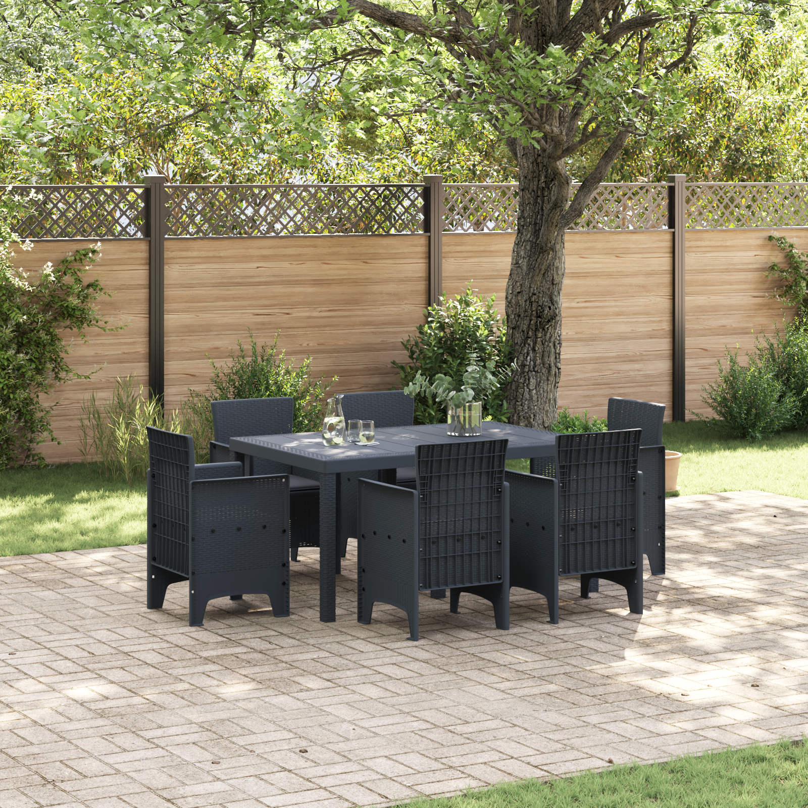 Hage Spisegruppe 7 pcs Antrasitt Polt rattan
