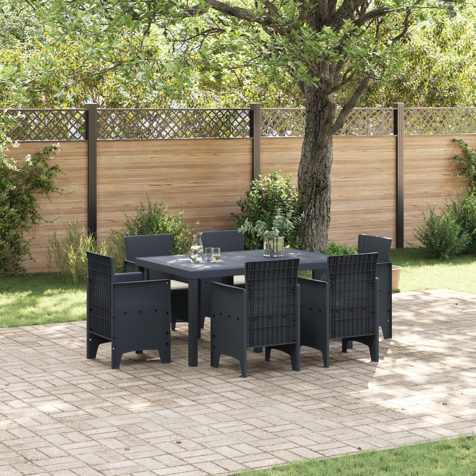 Hage Spisegruppe 7 pcs Antrasitt Polt rattan