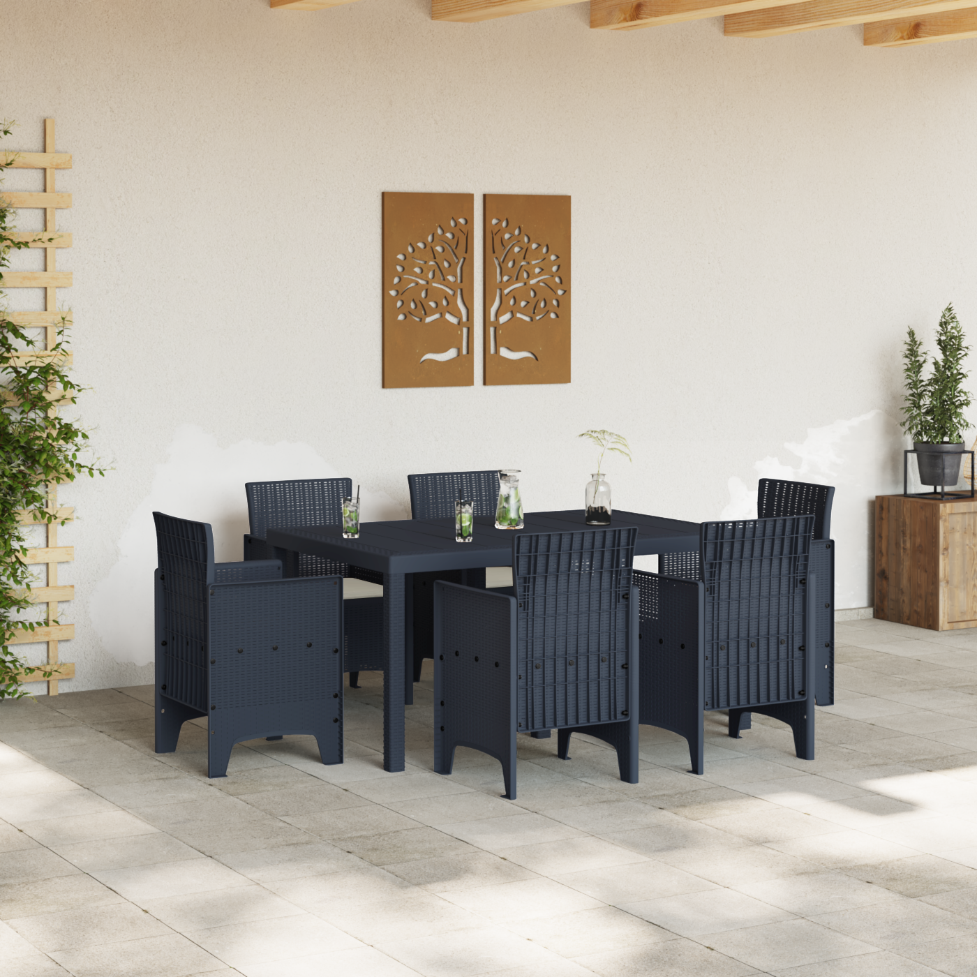 Hage Spisegruppe 7 pcs Antrasitt Polt rattan