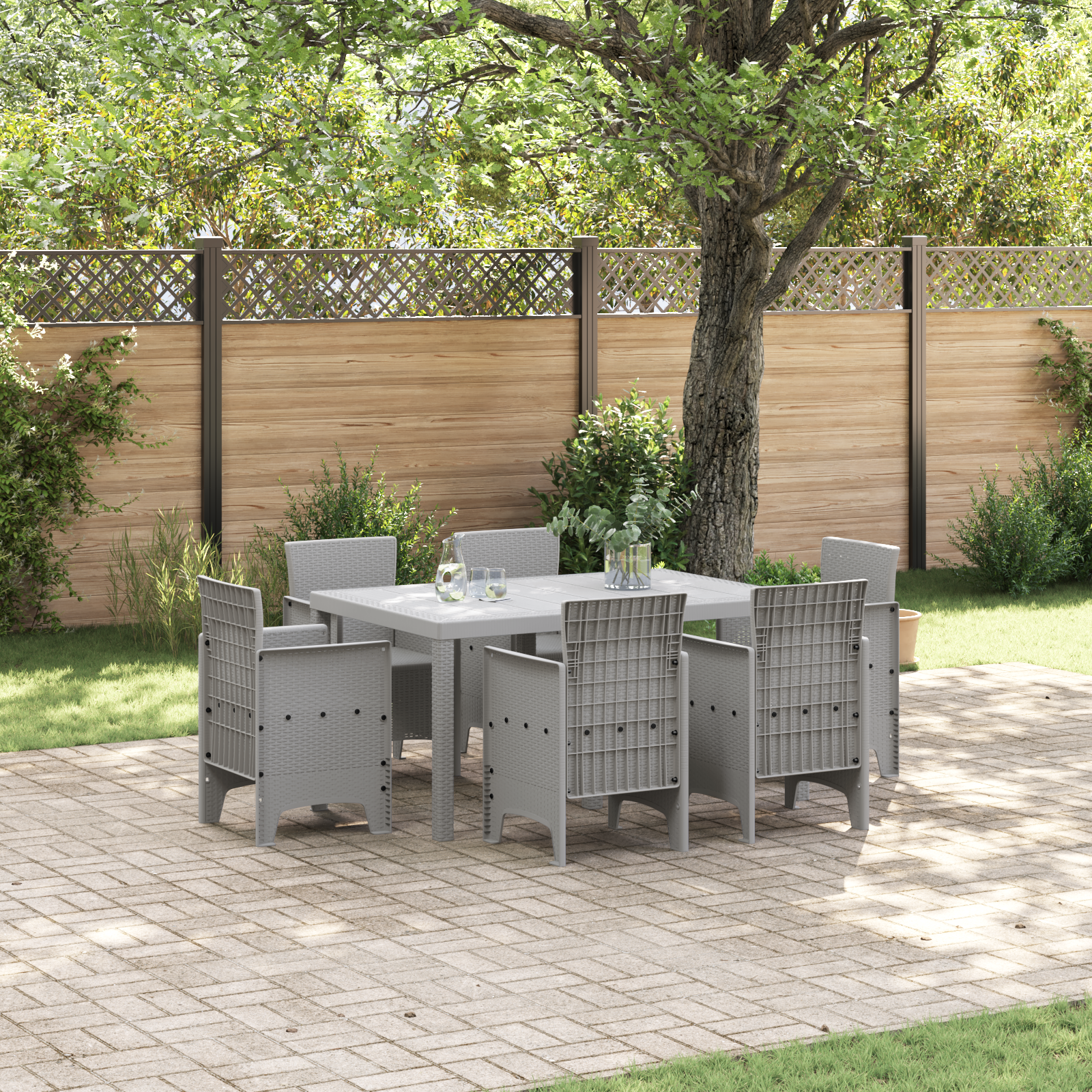 Hage Spisegruppe 7 pcs Lysegrå Polt rattan