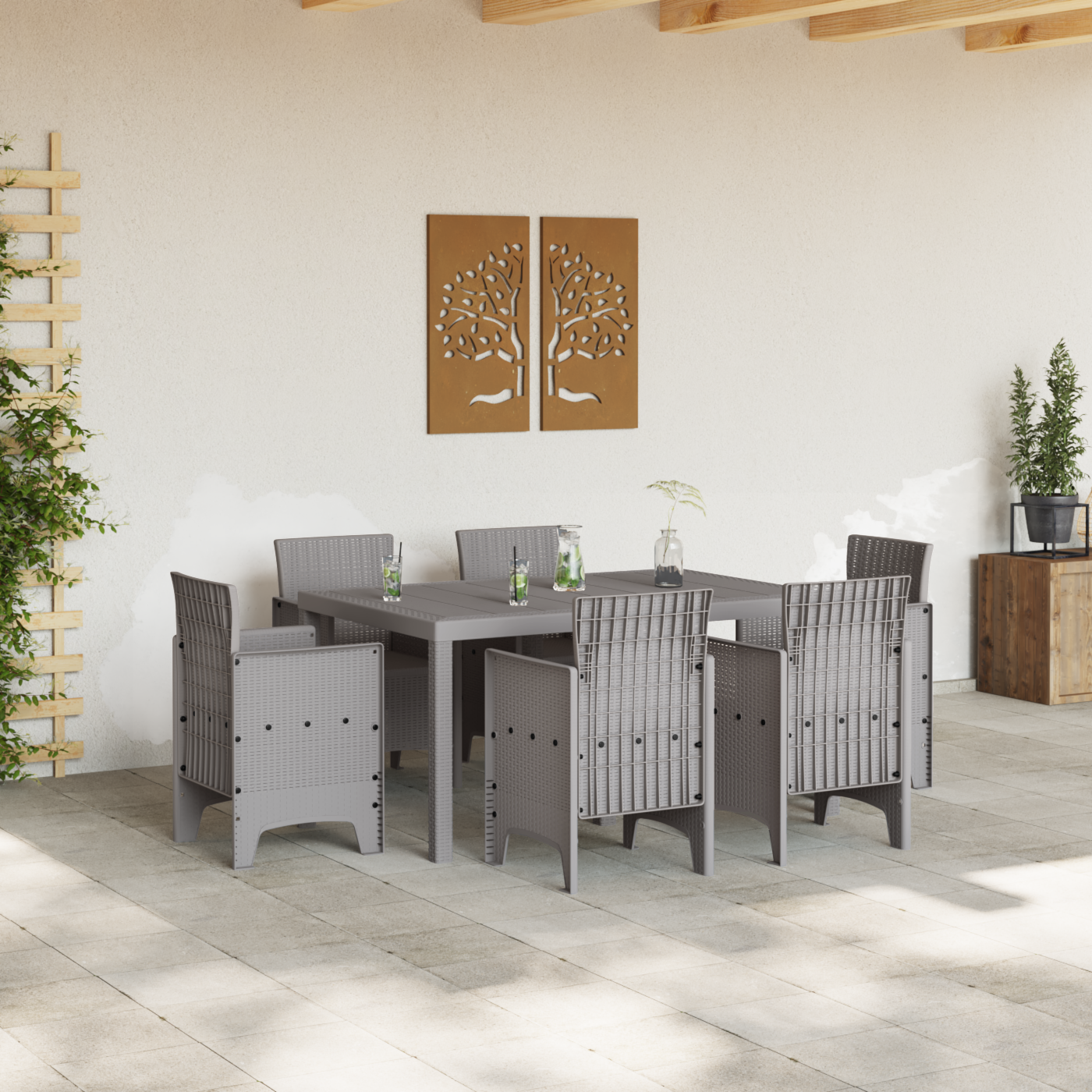 Hage Spisegruppe 7 pcs Lysegrå Polt rattan