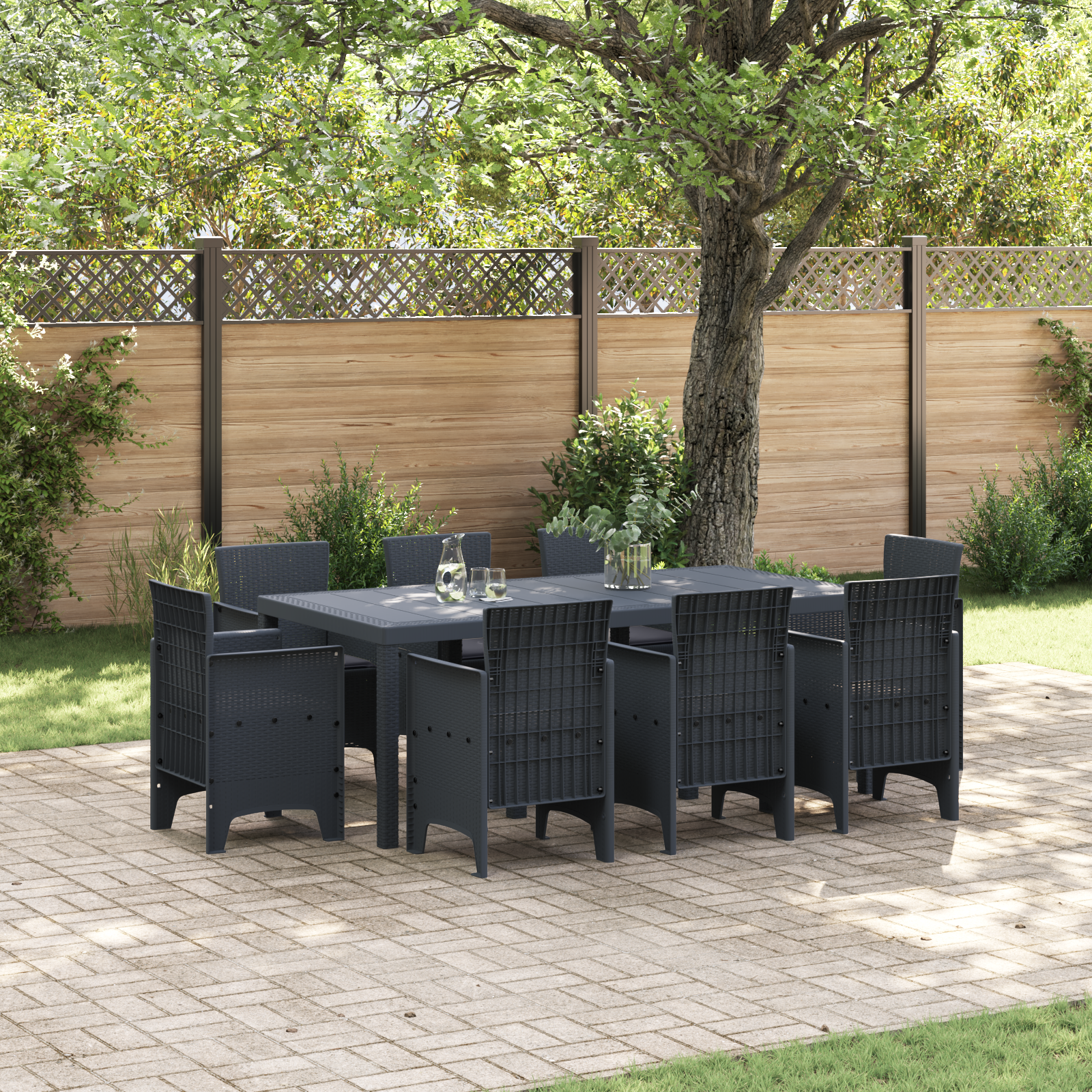 Hage Spisegruppe 9 pcs Antrasitt Polt rattan