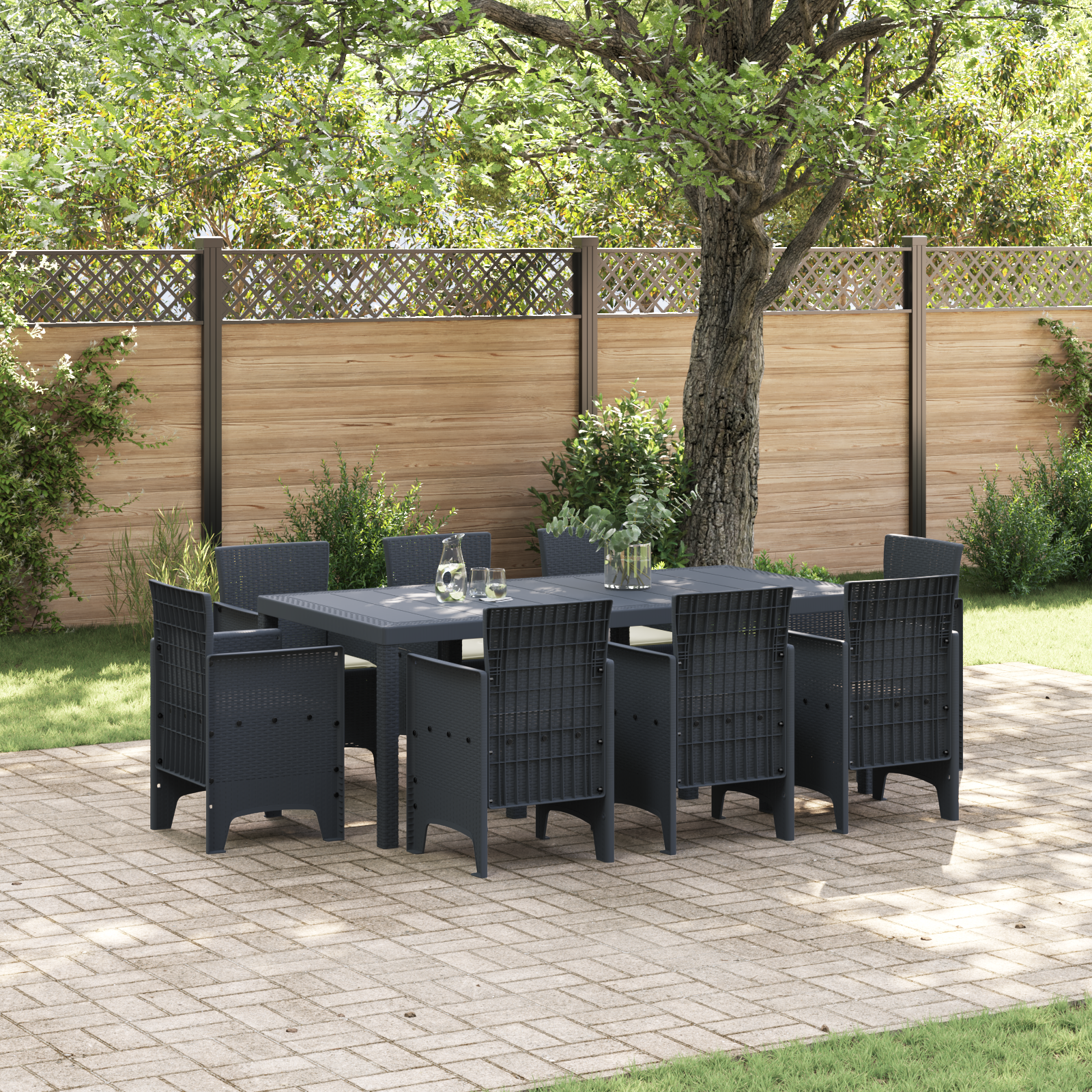 Hage Spisegruppe 9 pcs Antrasitt Polt rattan