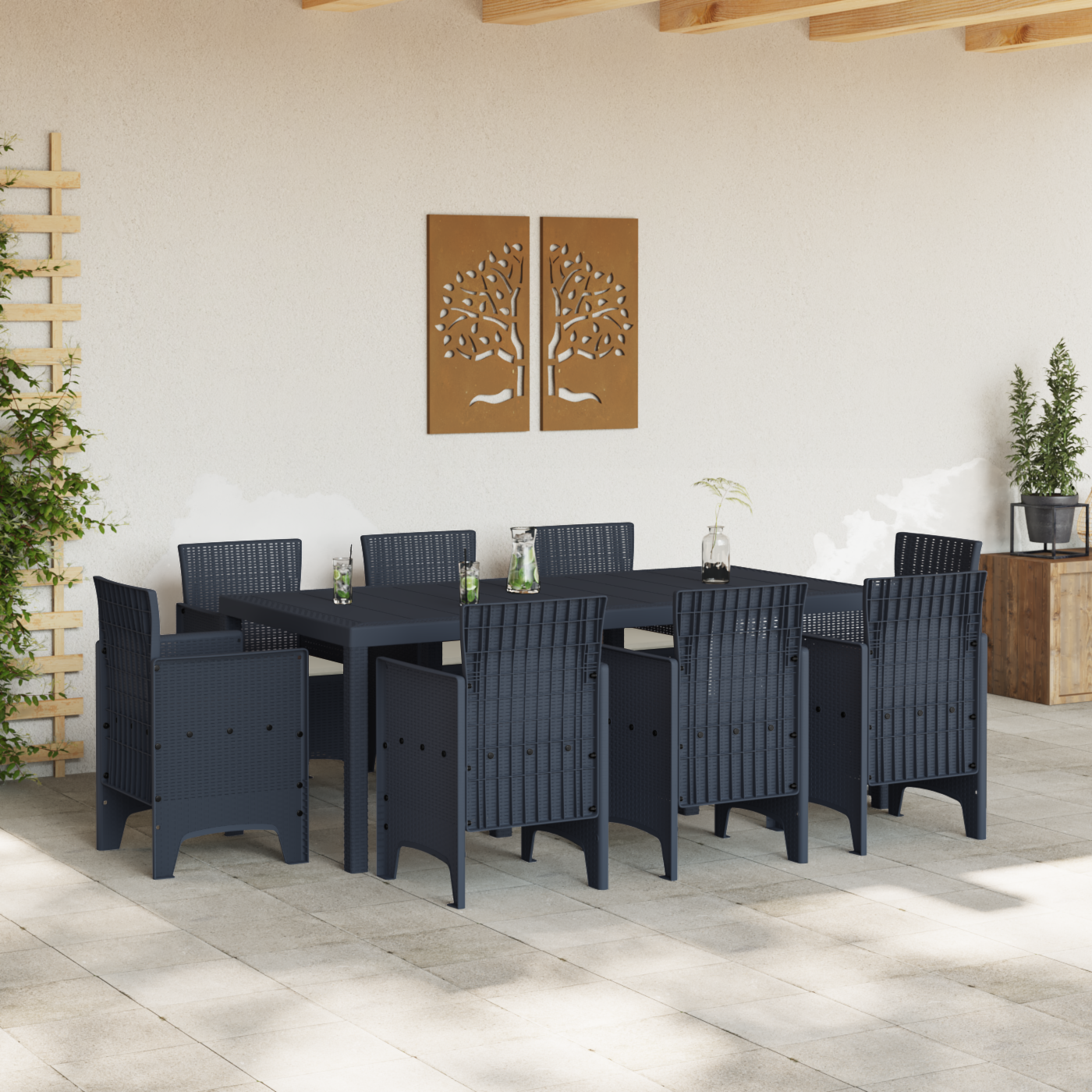 Hage Spisegruppe 9 pcs Antrasitt Polt rattan