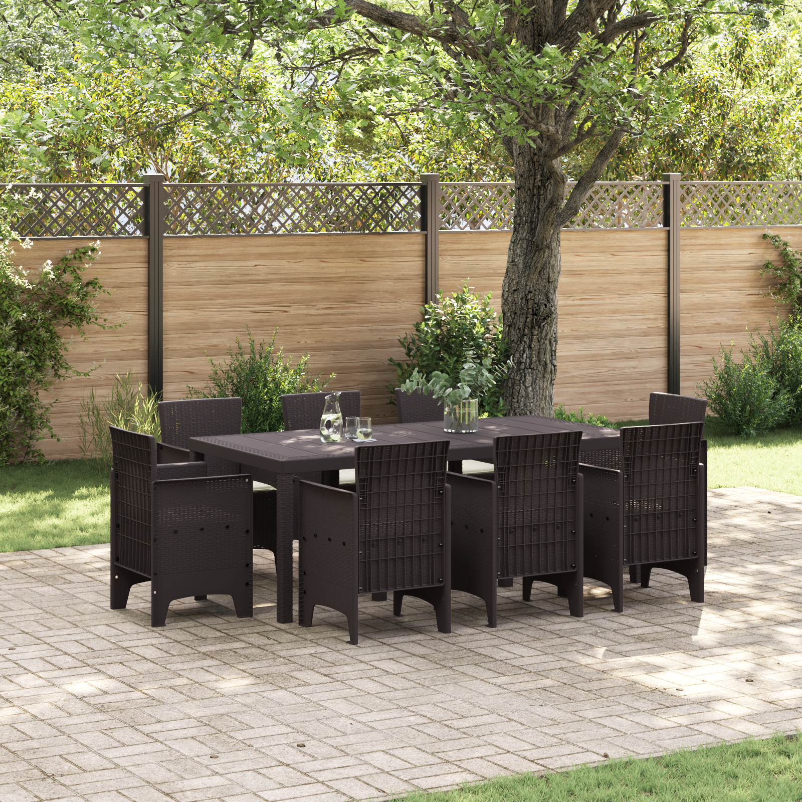 Hage Spisegruppe 9 pcs Brun Polt rattan