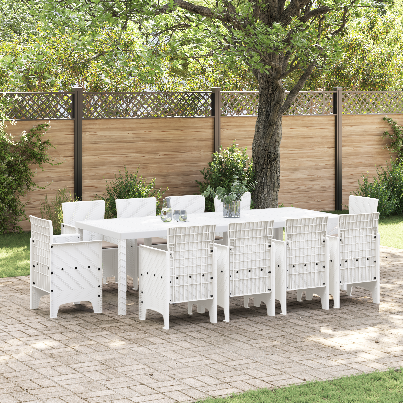 Hage Spisegruppe 11 pcs Hvit Polt rattan