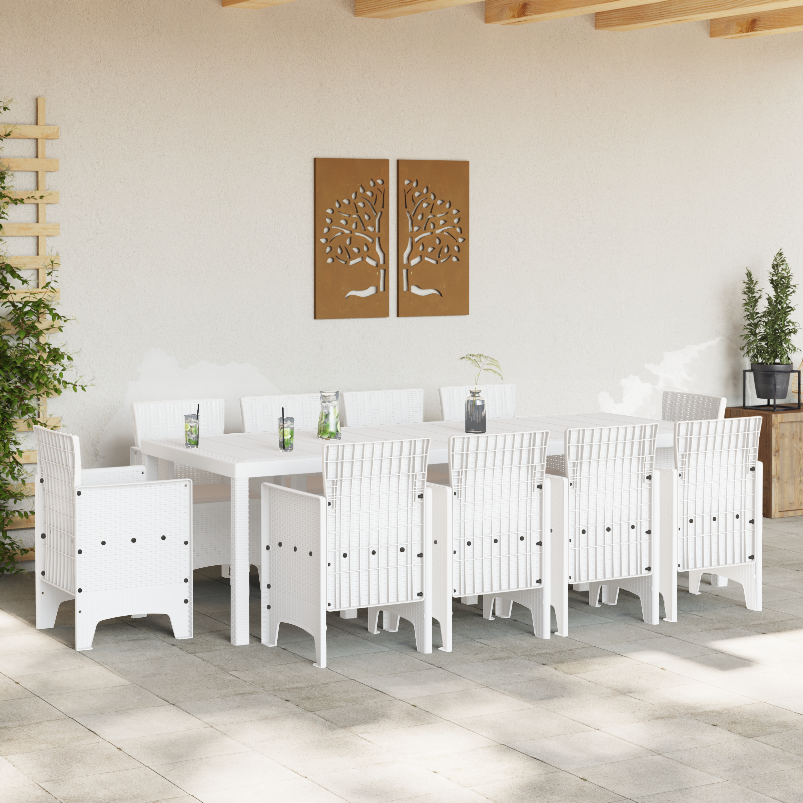 Hage Spisegruppe 11 pcs Hvit Polt rattan