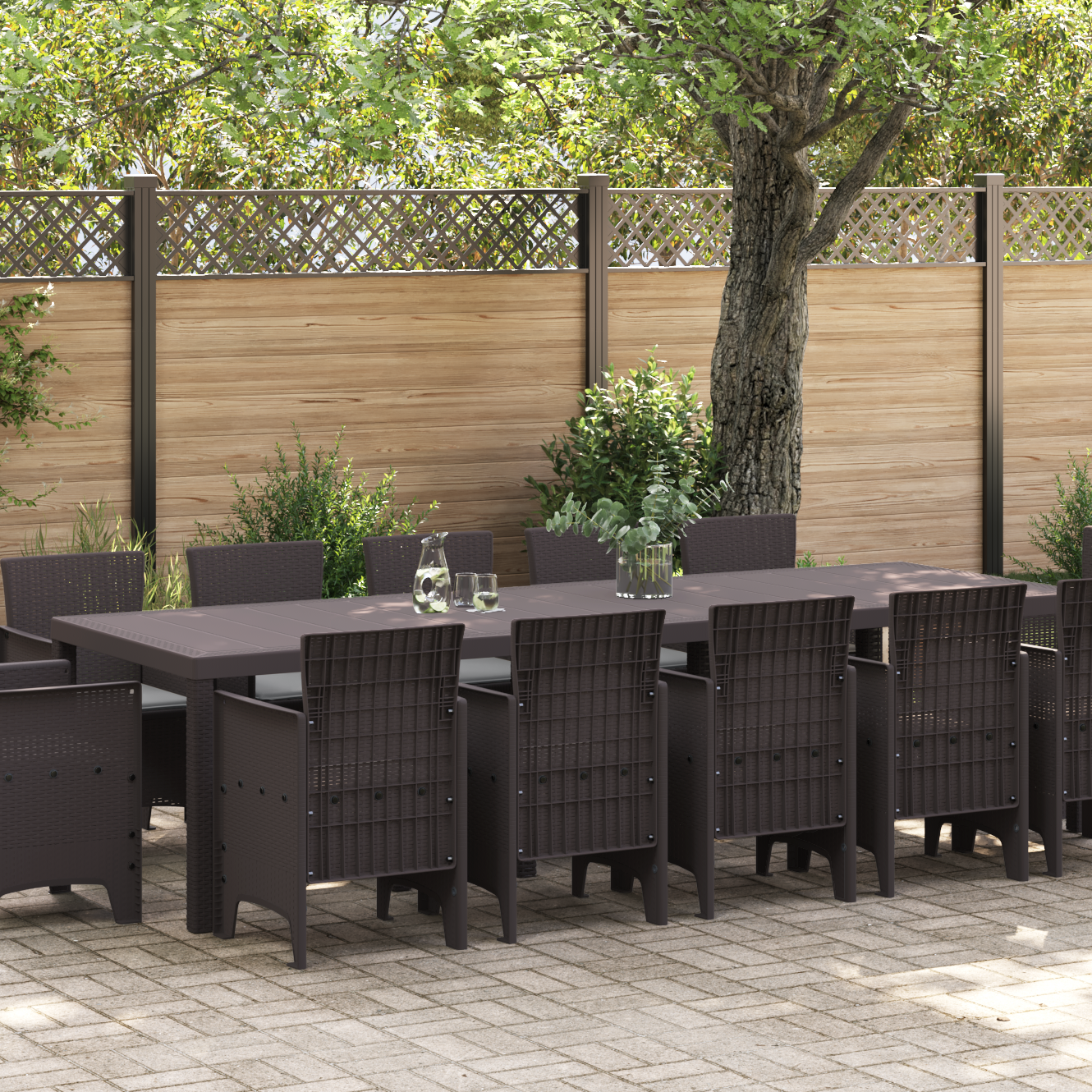 Hage Spisegruppe 13 pcs Brun og Lys grå Rattan og Puter